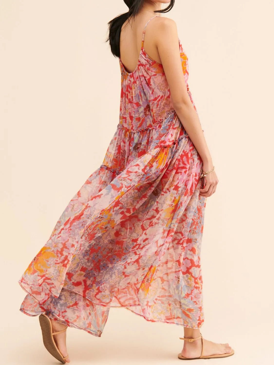 Printed V - Neck Sleeveless Dress - Oh she Rose