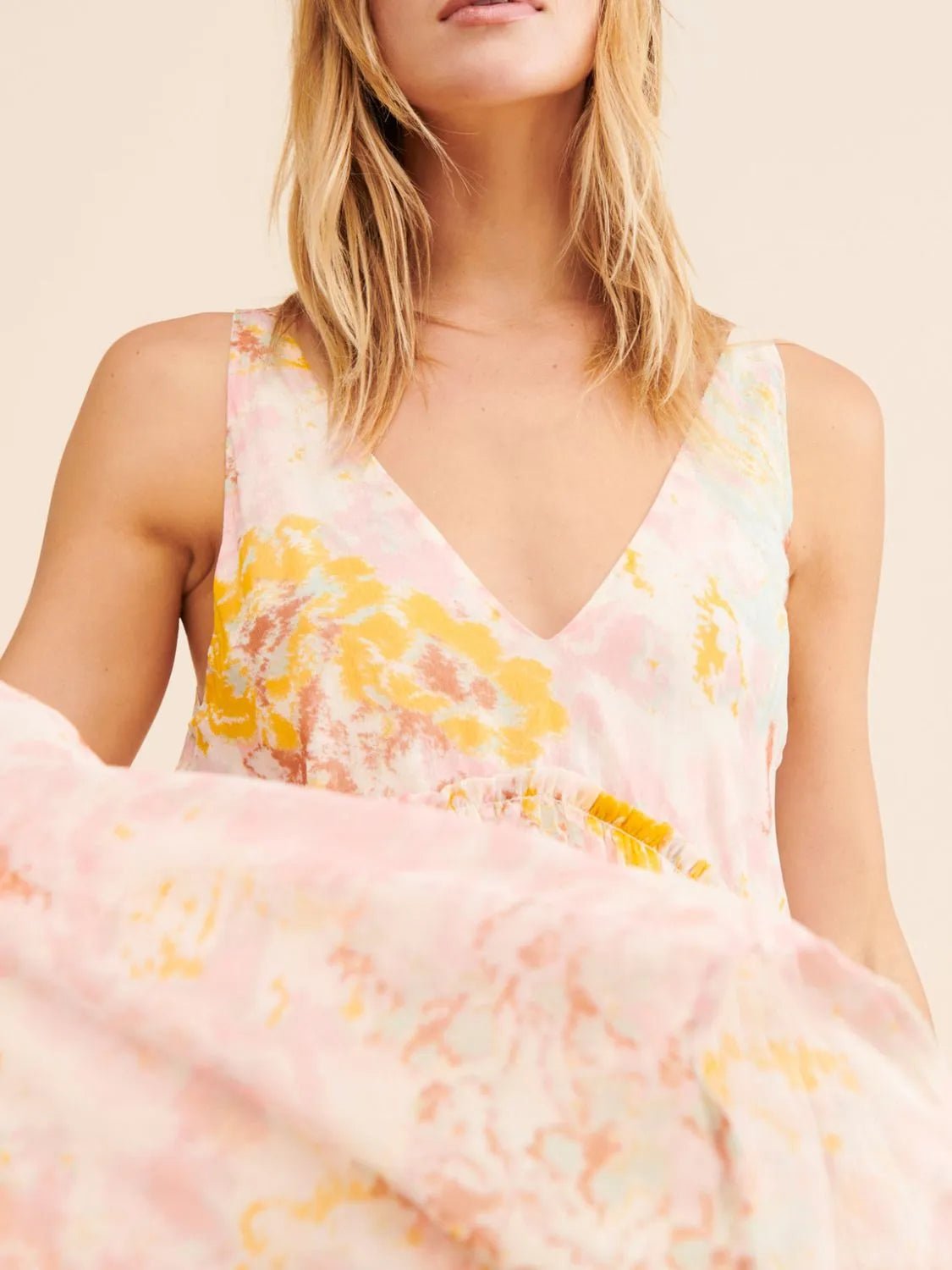 Printed V - Neck Sleeveless Dress - Oh she Rose