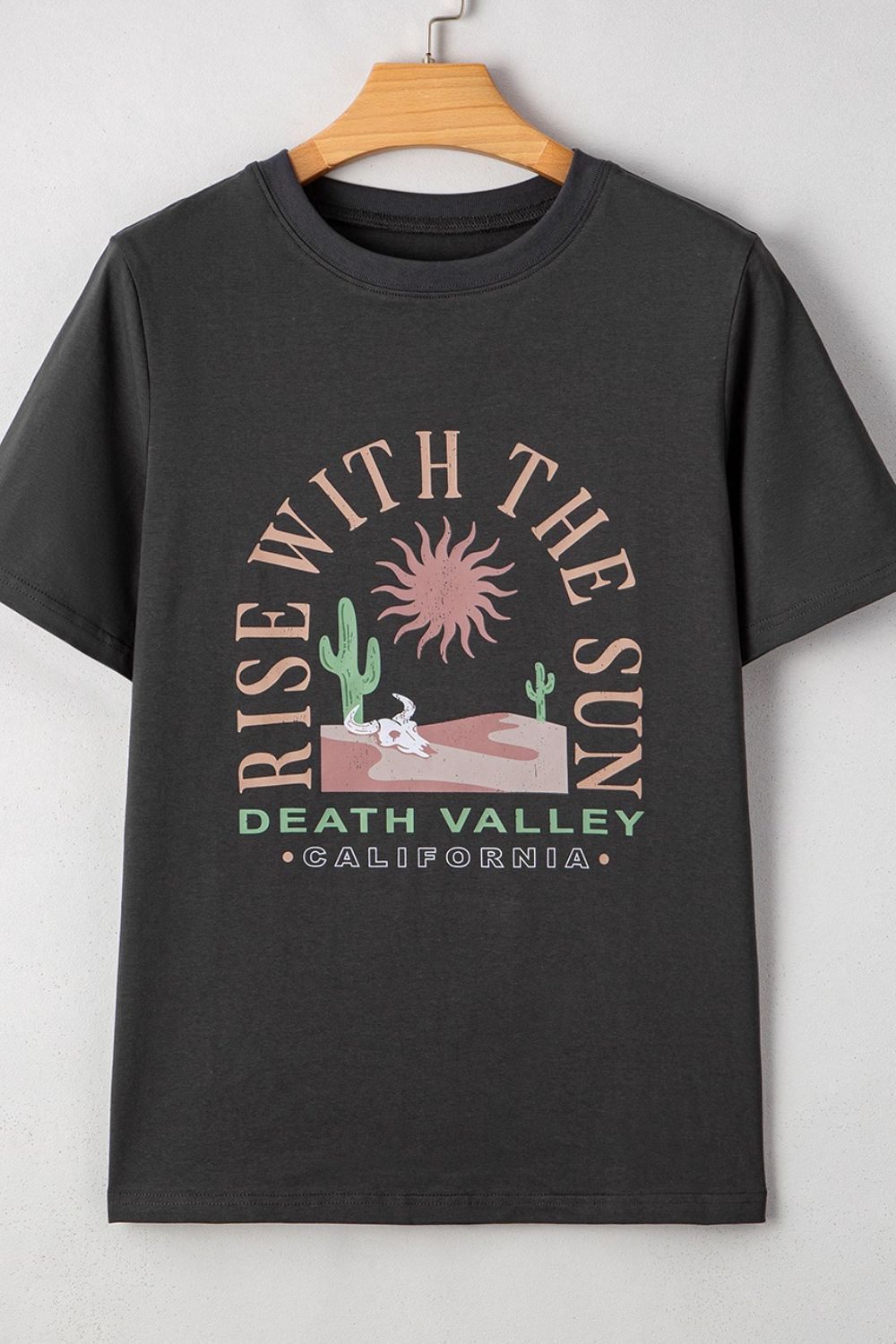 RISE WITH THE SUN Graphic Round Neck Short Sleeve T-Shirt - Oh she Rose