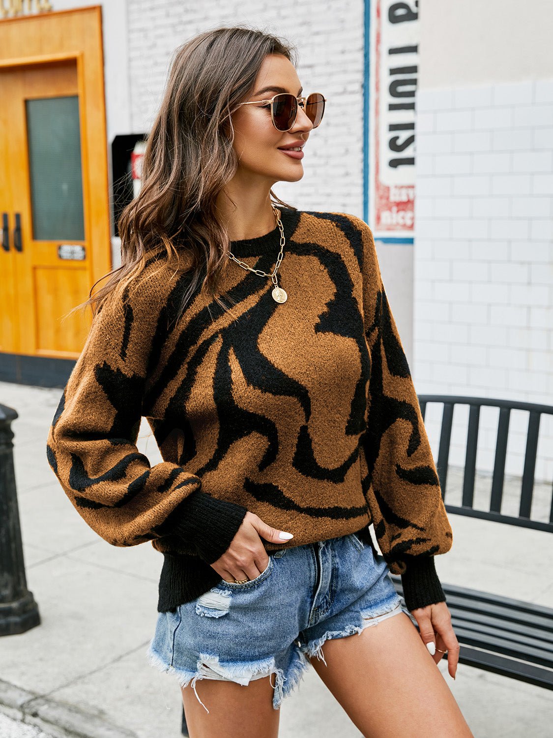 Rocker Vibes Round Neck Sweater - Oh she Rose