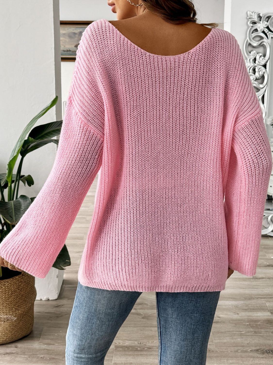 Round Neck Long Sleeve Sweater - Oh she Rose