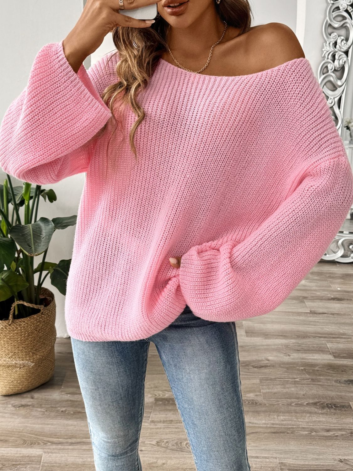 Round Neck Long Sleeve Sweater - Oh she Rose