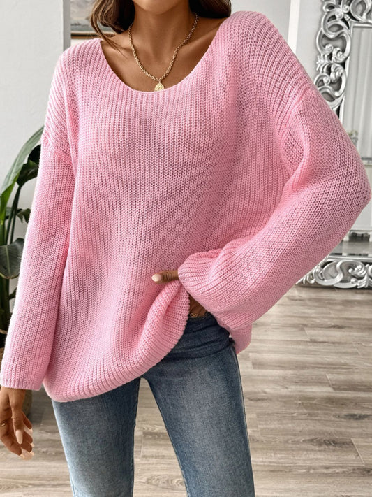Round Neck Long Sleeve Sweater - Oh she Rose