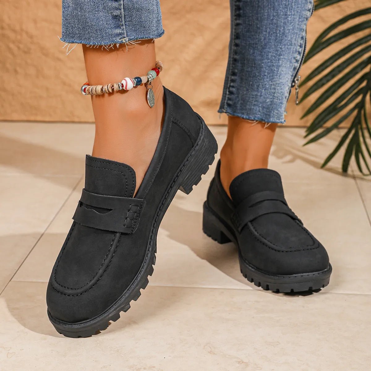 Round Toe Block Heels Loafers - Oh she Rose
