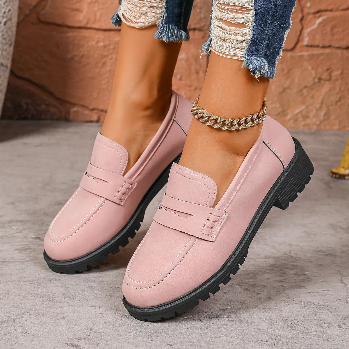 Round Toe Block Heels Loafers - Oh she Rose