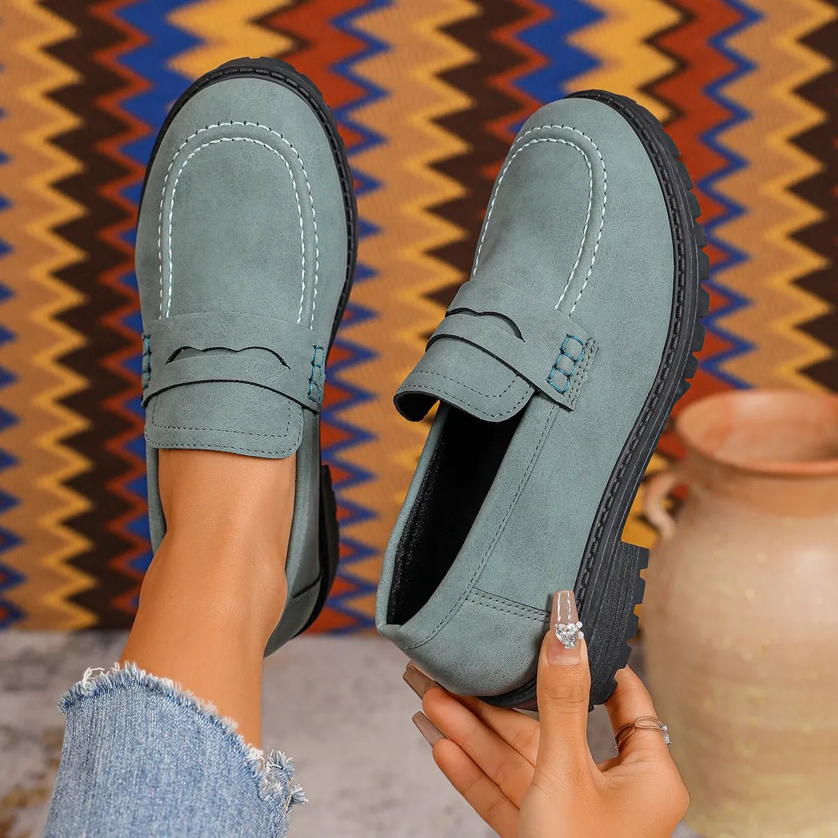 Round Toe Block Heels Loafers - Oh she Rose