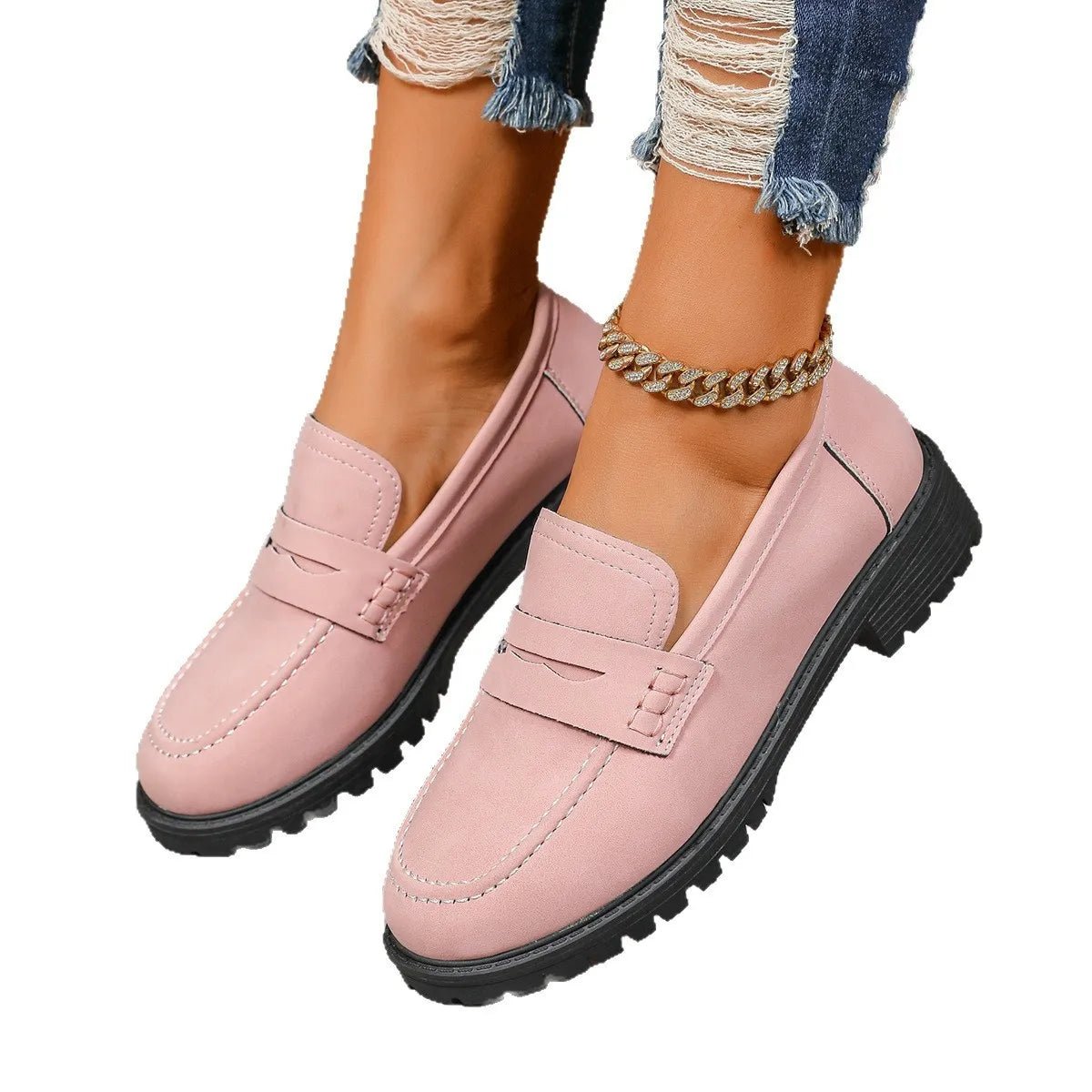 Round Toe Block Heels Loafers - Oh she Rose