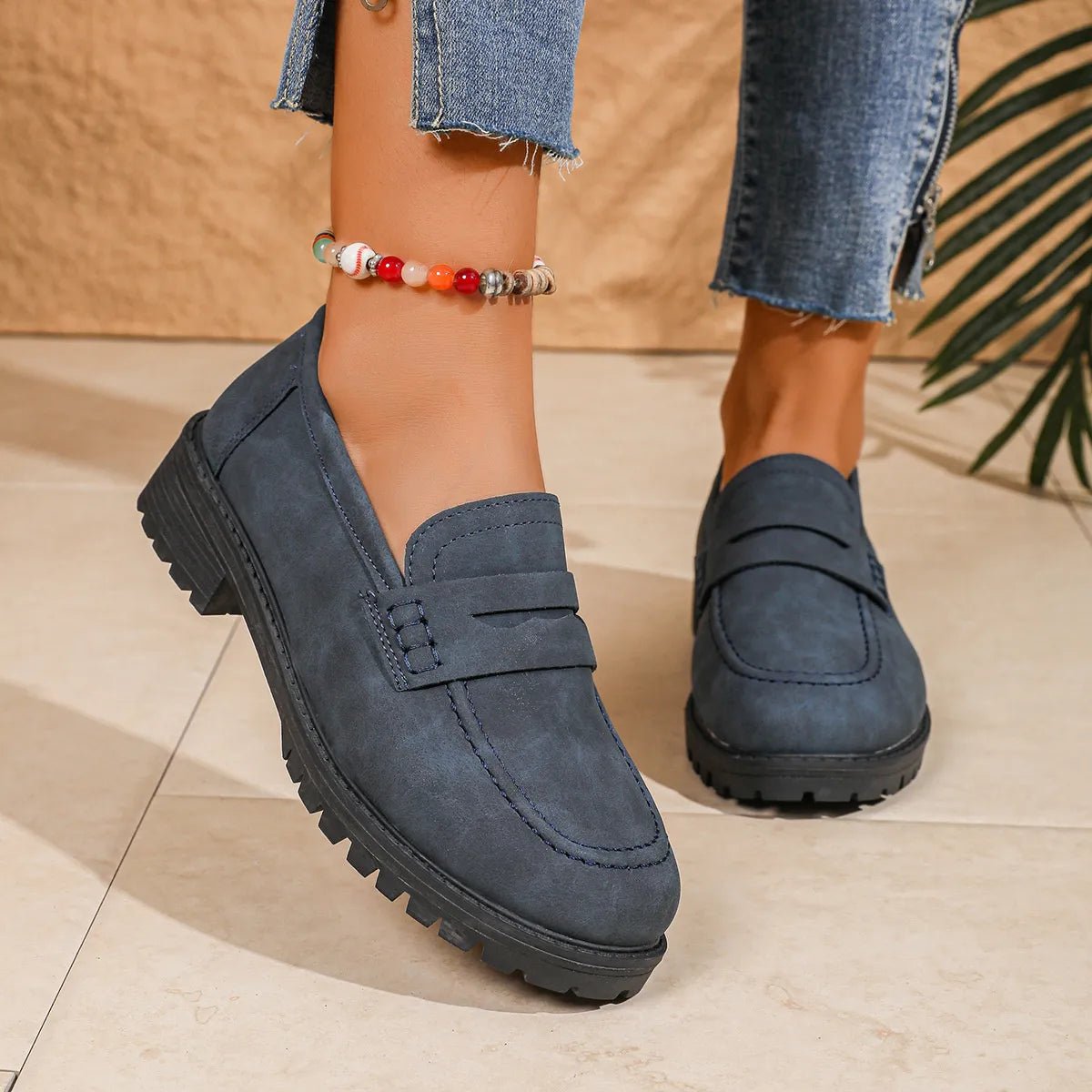Round Toe Block Heels Loafers - Oh she Rose