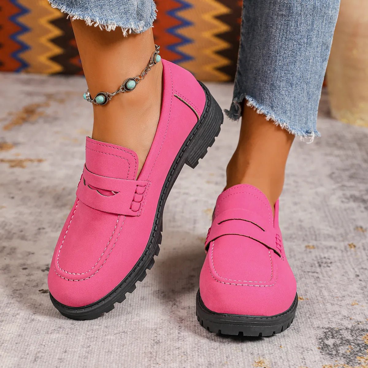 Round Toe Block Heels Loafers - Oh she Rose