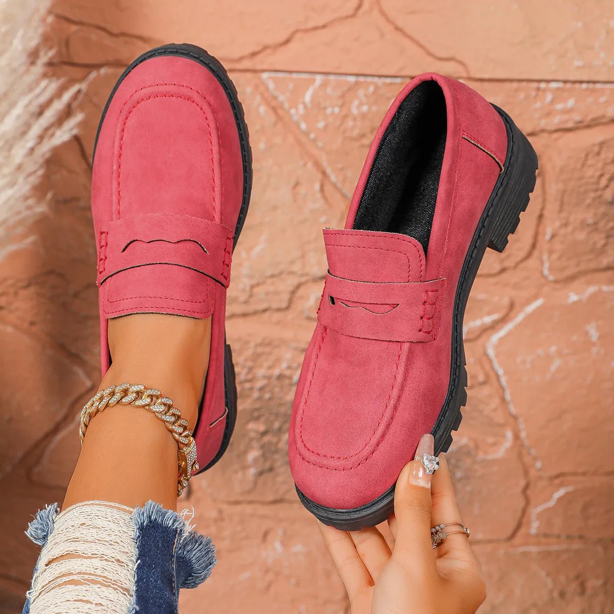 Round Toe Block Heels Loafers - Oh she Rose