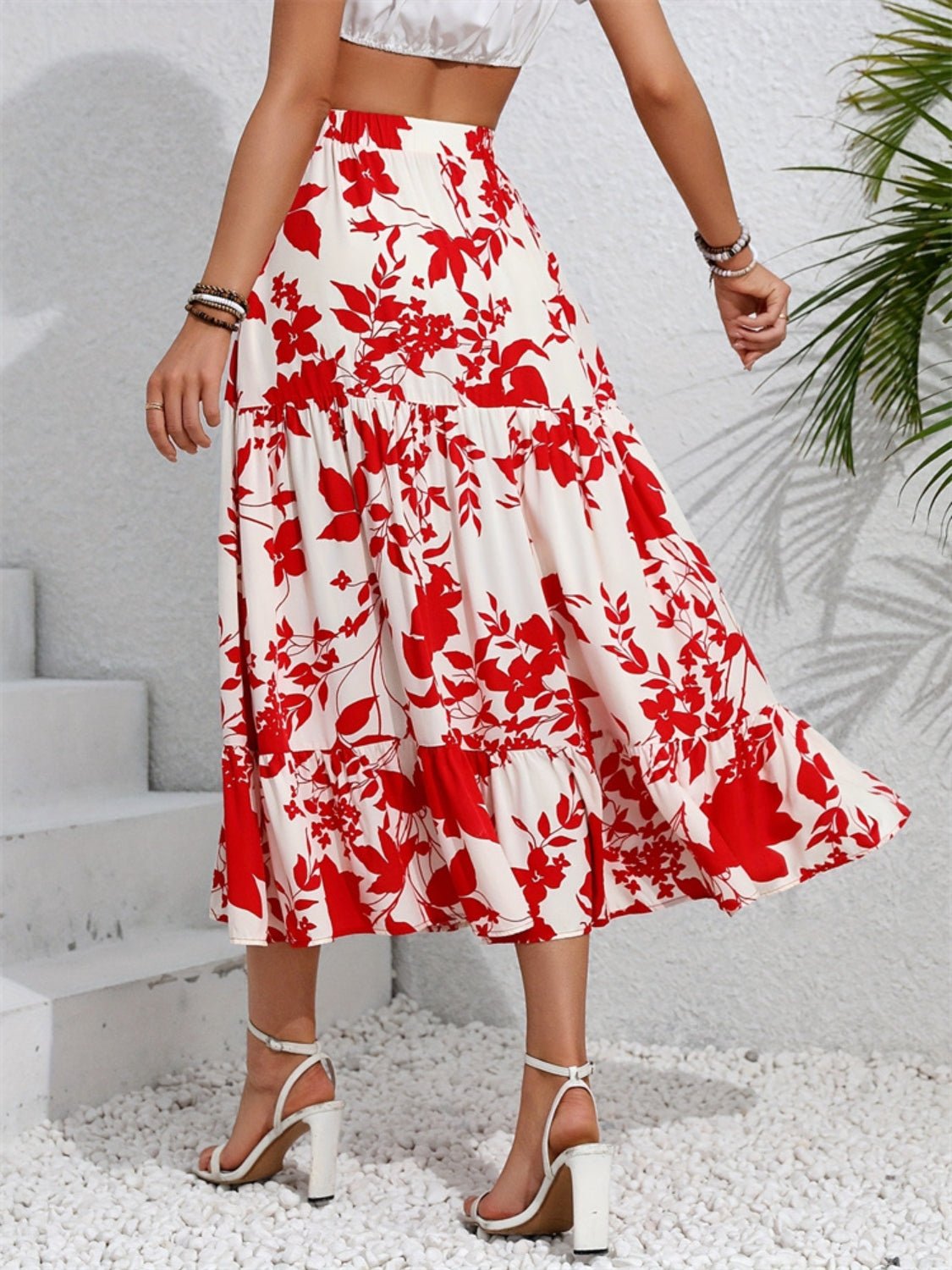 Ruffled Hem Printed Midi Skirt - Oh she Rose