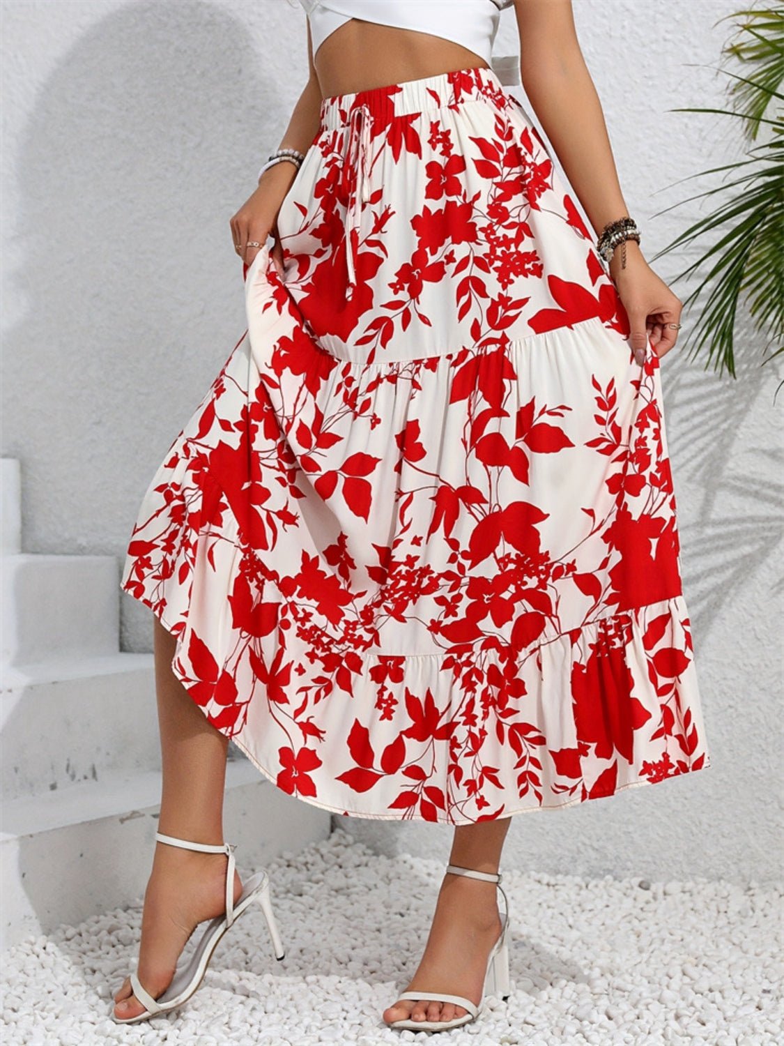 Ruffled Hem Printed Midi Skirt - Oh she Rose