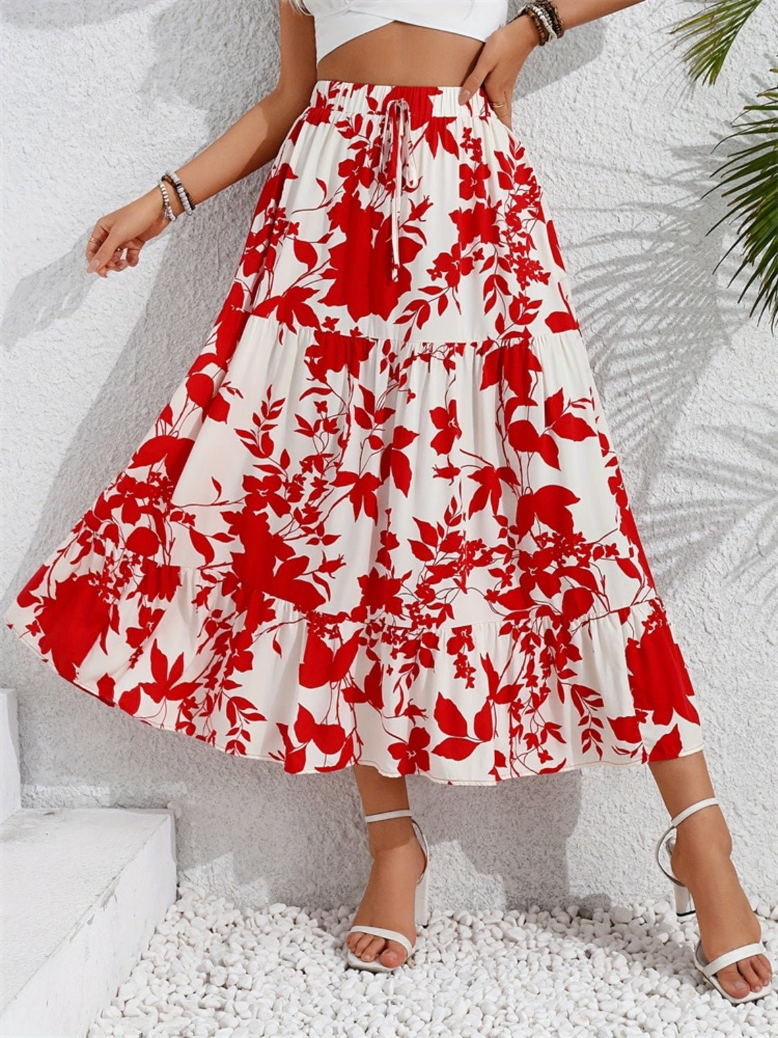 Ruffled Hem Printed Midi Skirt - Oh she Rose