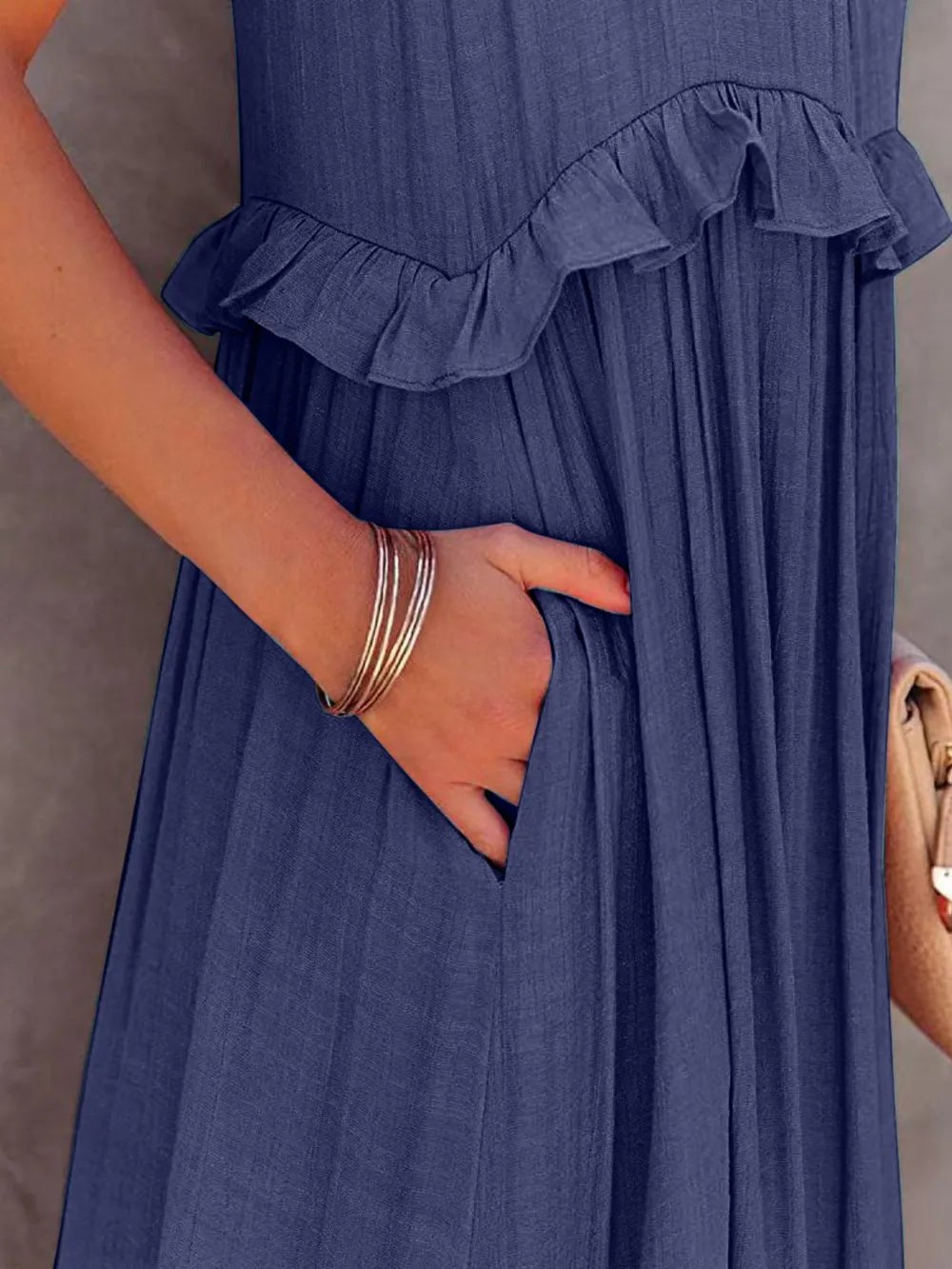 Ruffled Sleeveless Tiered Maxi Dress with Pockets - Oh she Rose