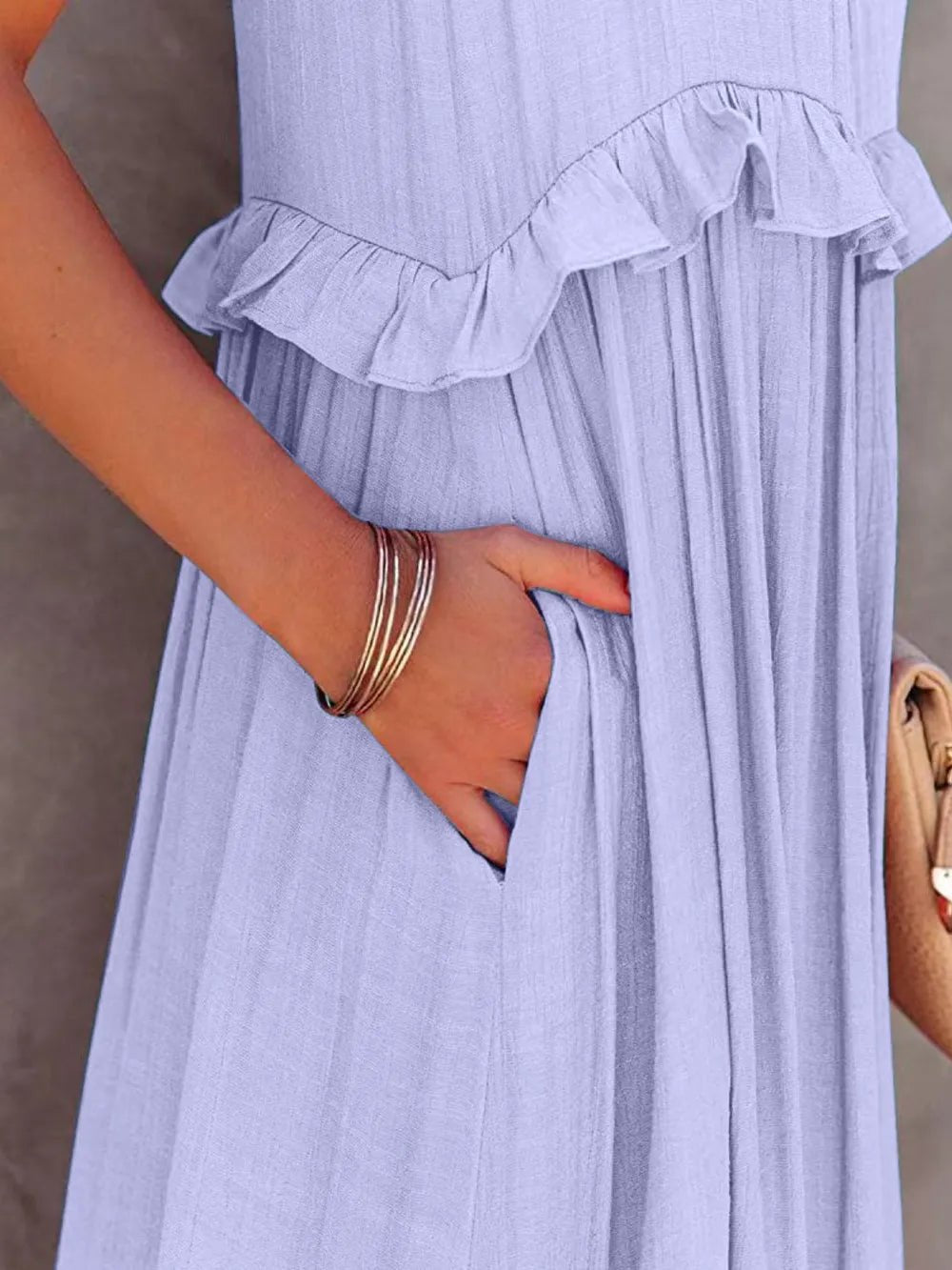 Ruffled Sleeveless Tiered Maxi Dress with Pockets - Oh she Rose