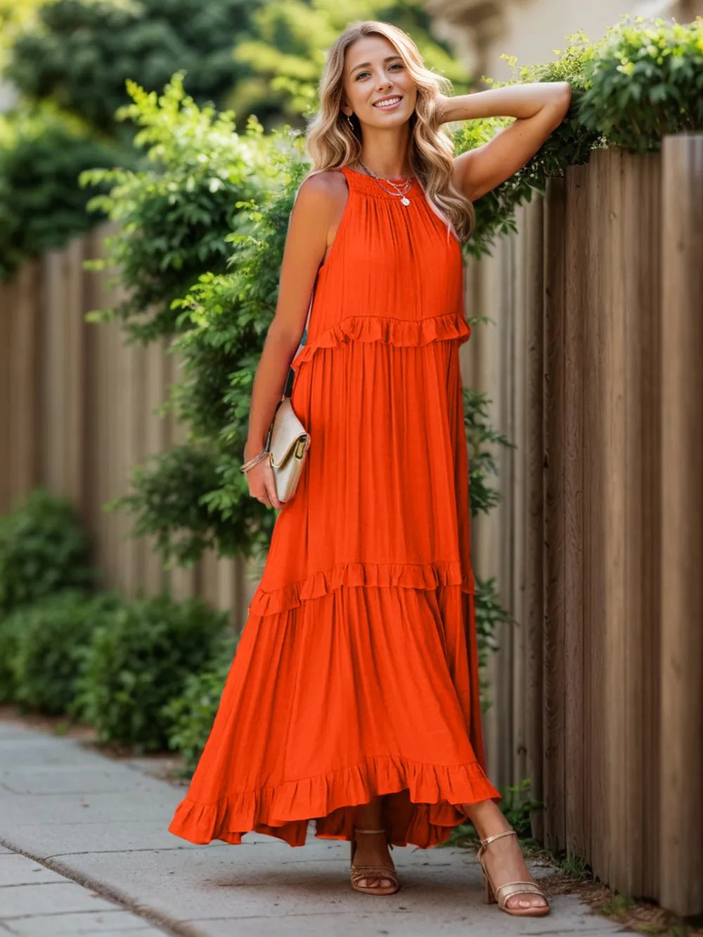 Ruffled Sleeveless Tiered Maxi Dress with Pockets - Oh she Rose