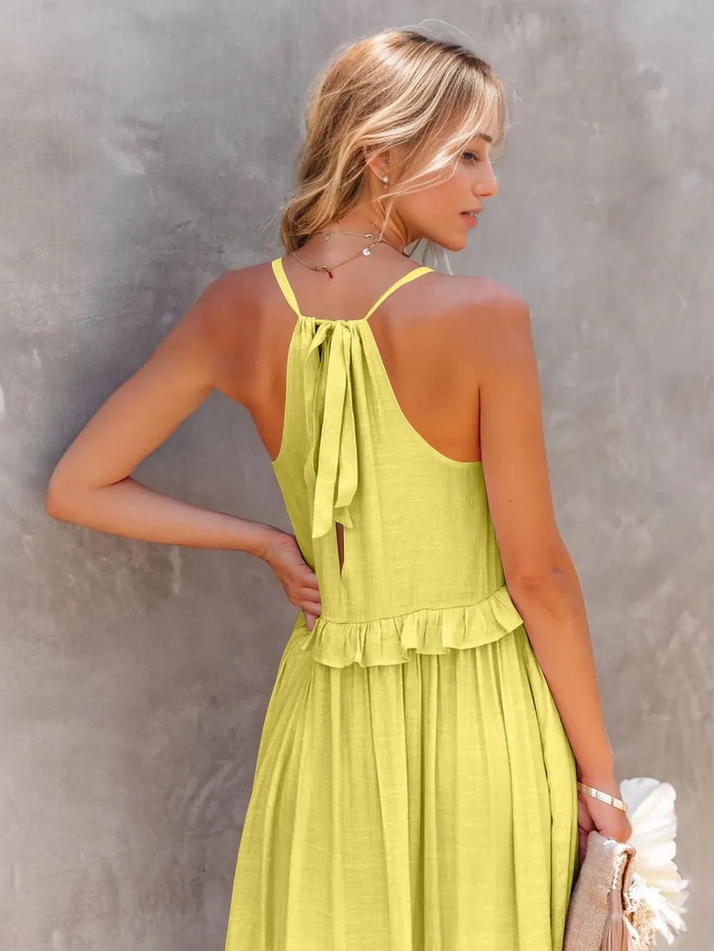 Ruffled Sleeveless Tiered Maxi Dress with Pockets - Oh she Rose