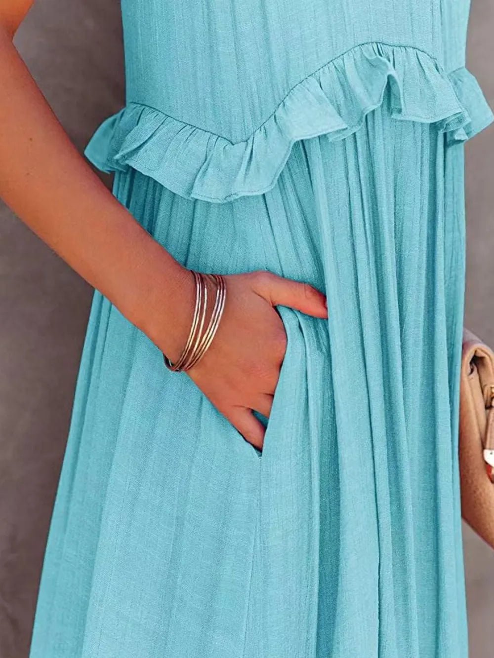 Ruffled Sleeveless Tiered Maxi Dress with Pockets - Oh she Rose