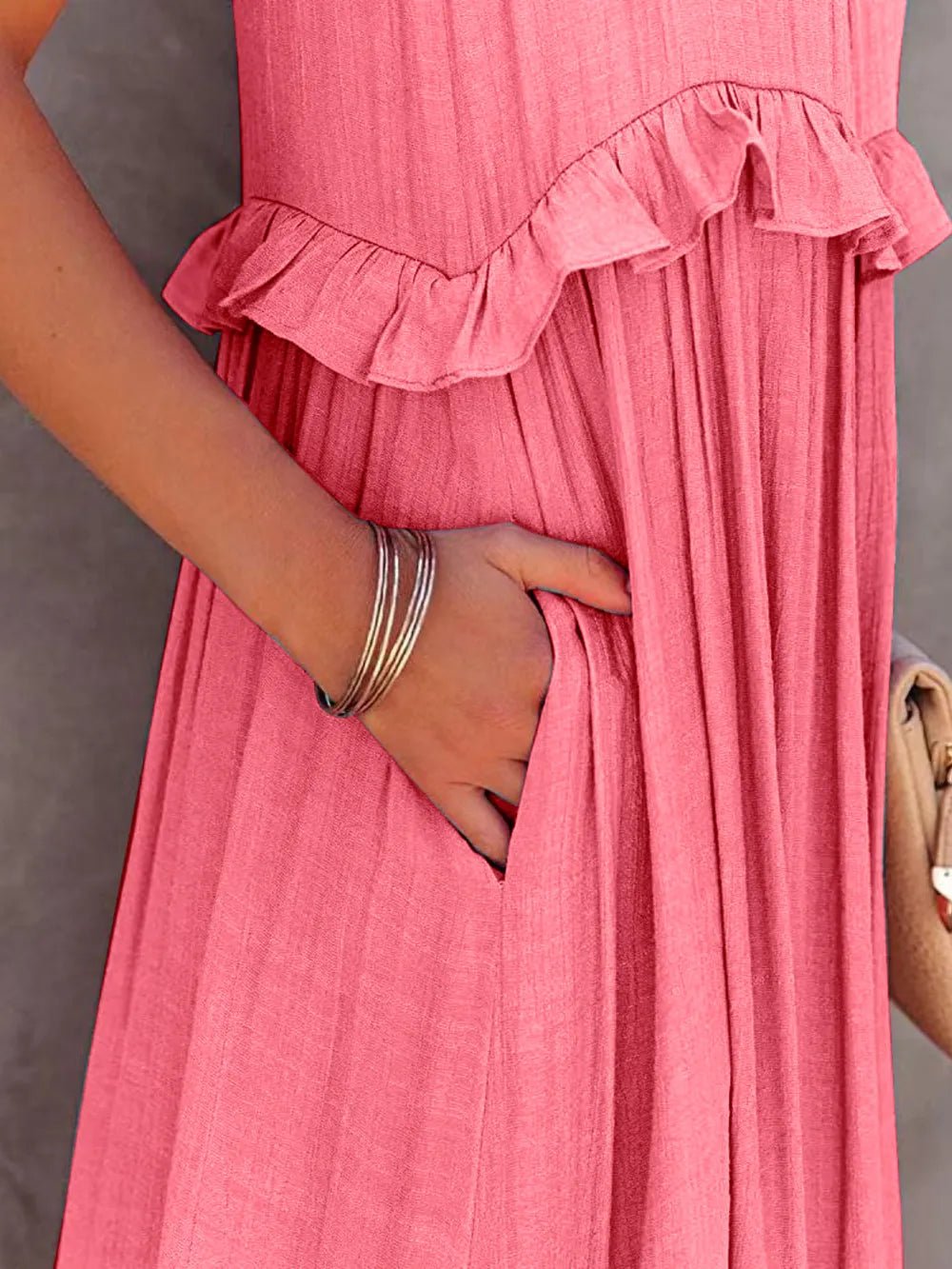 Ruffled Sleeveless Tiered Maxi Dress with Pockets - Oh she Rose