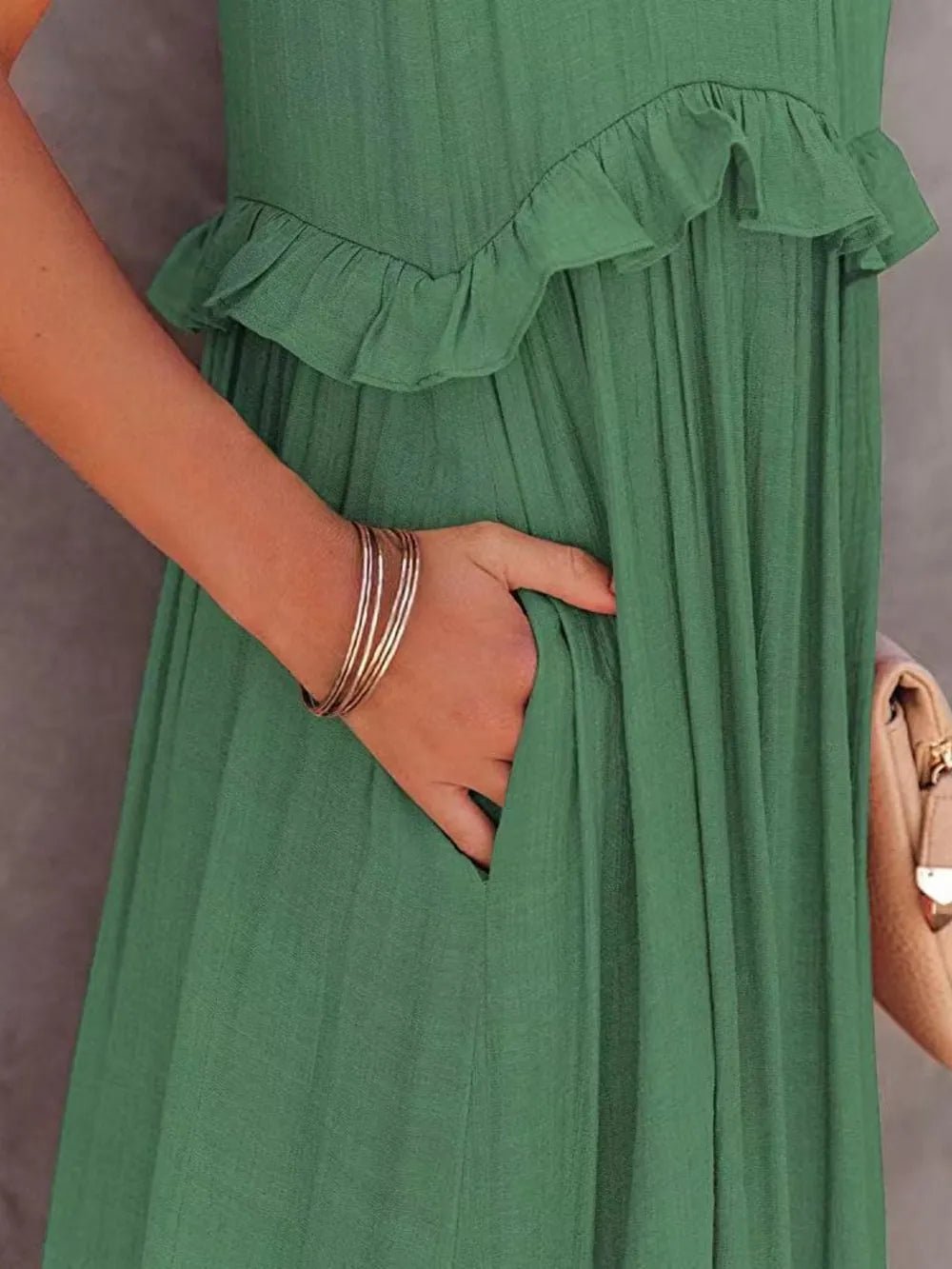 Ruffled Sleeveless Tiered Maxi Dress with Pockets - Oh she Rose