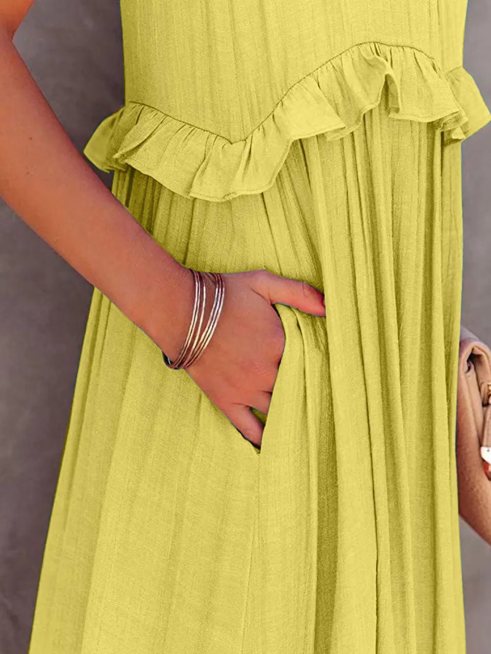 Ruffled Sleeveless Tiered Maxi Dress with Pockets - Oh she Rose