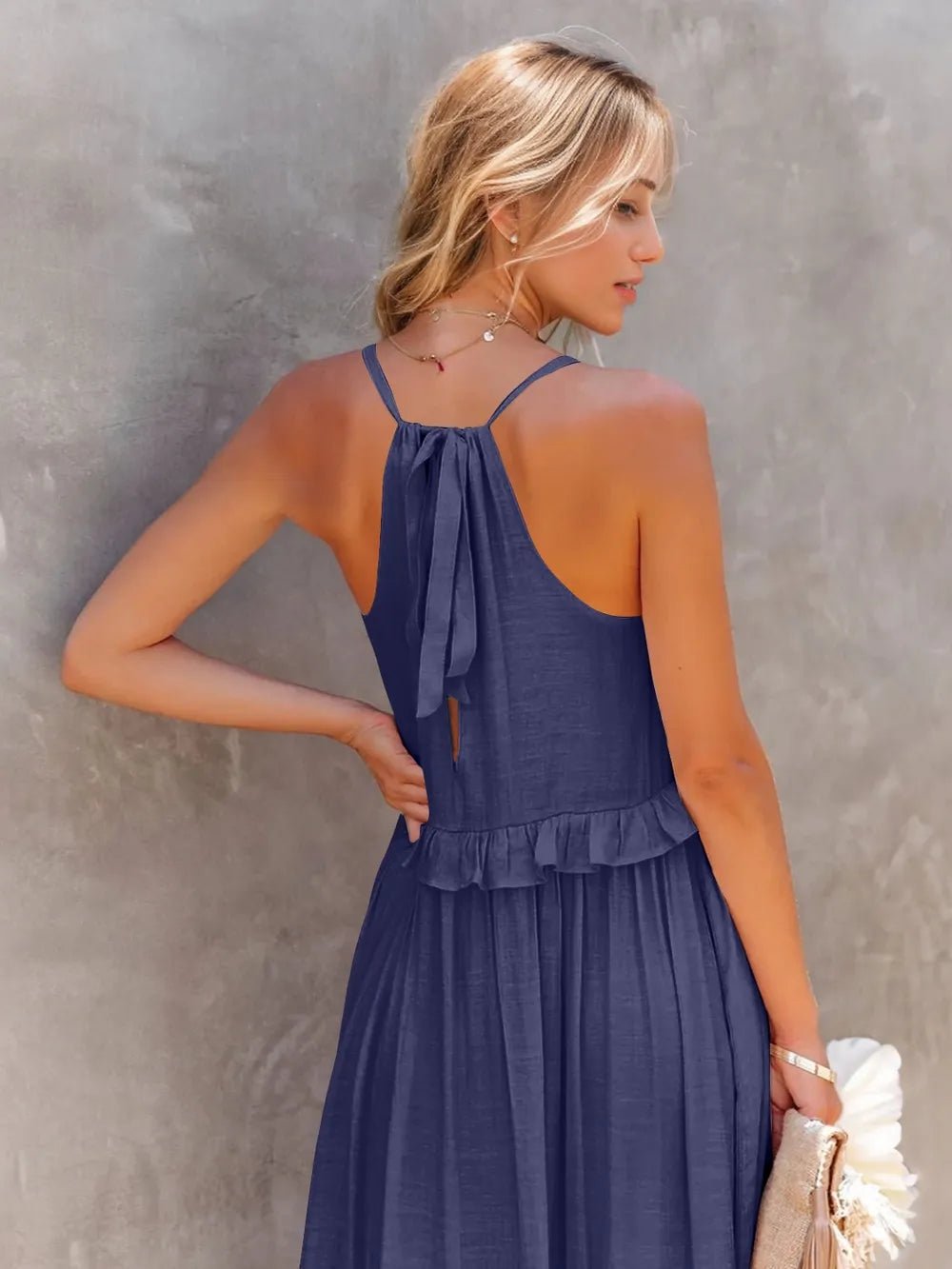 Ruffled Sleeveless Tiered Maxi Dress with Pockets - Oh she Rose