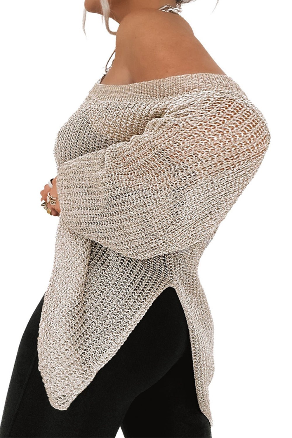 Side Slit Long Sleeve Knit Cover Up - Oh she Rose