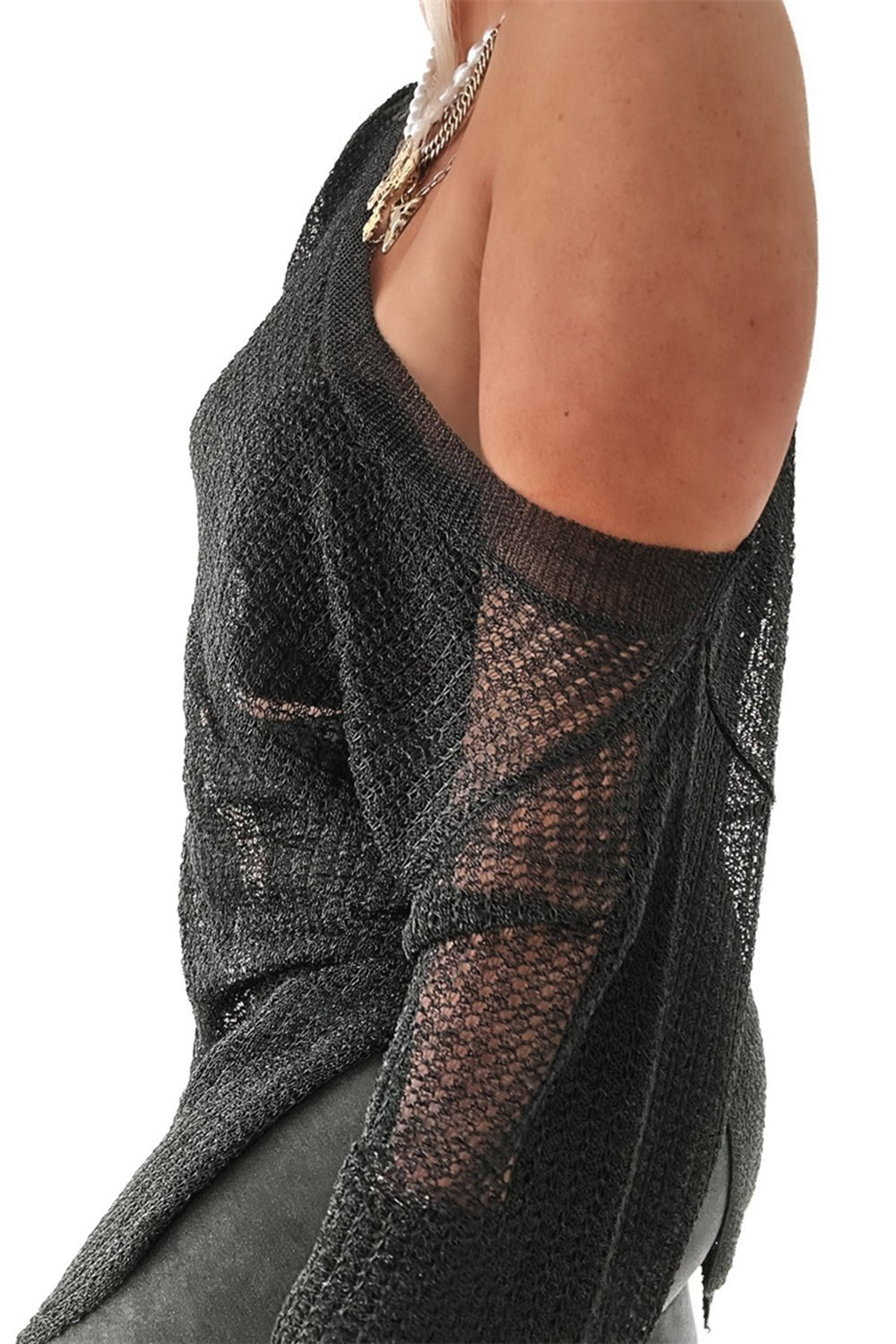 Side Slit Long Sleeve Knit Cover Up - Oh she Rose