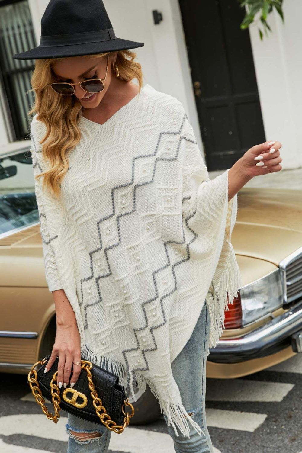 So Pearly Fringe Hem Poncho - Oh she Rose