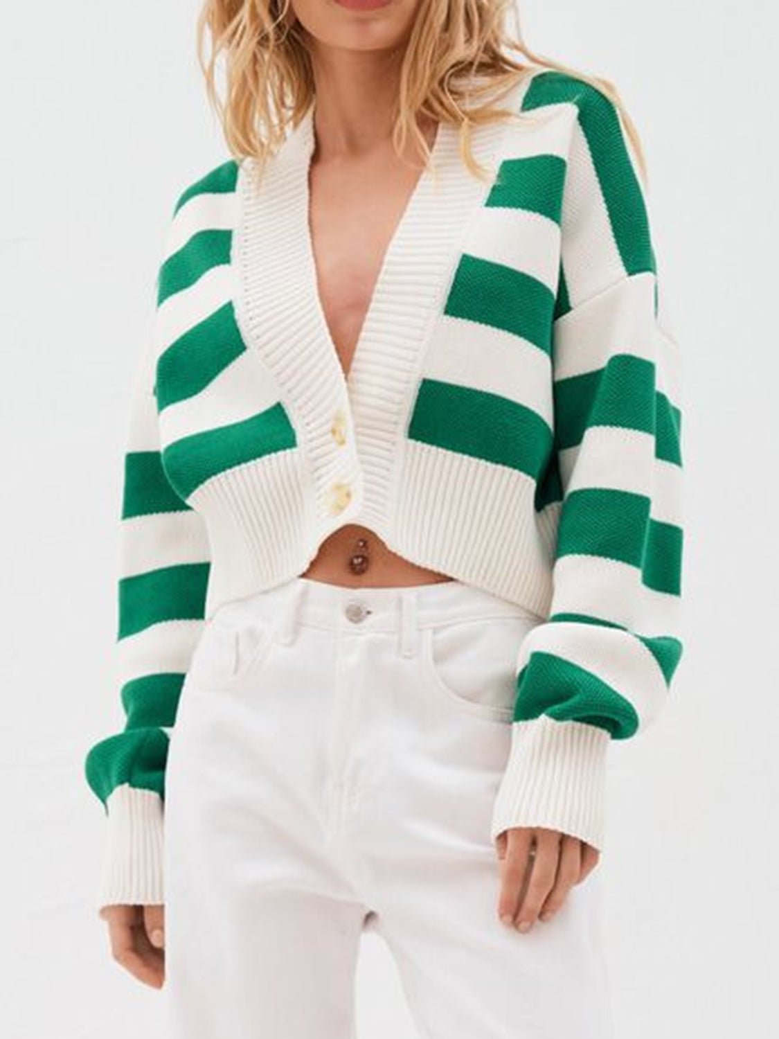 Striped Button Down Drop Shoulder Cardigan - Oh she Rose