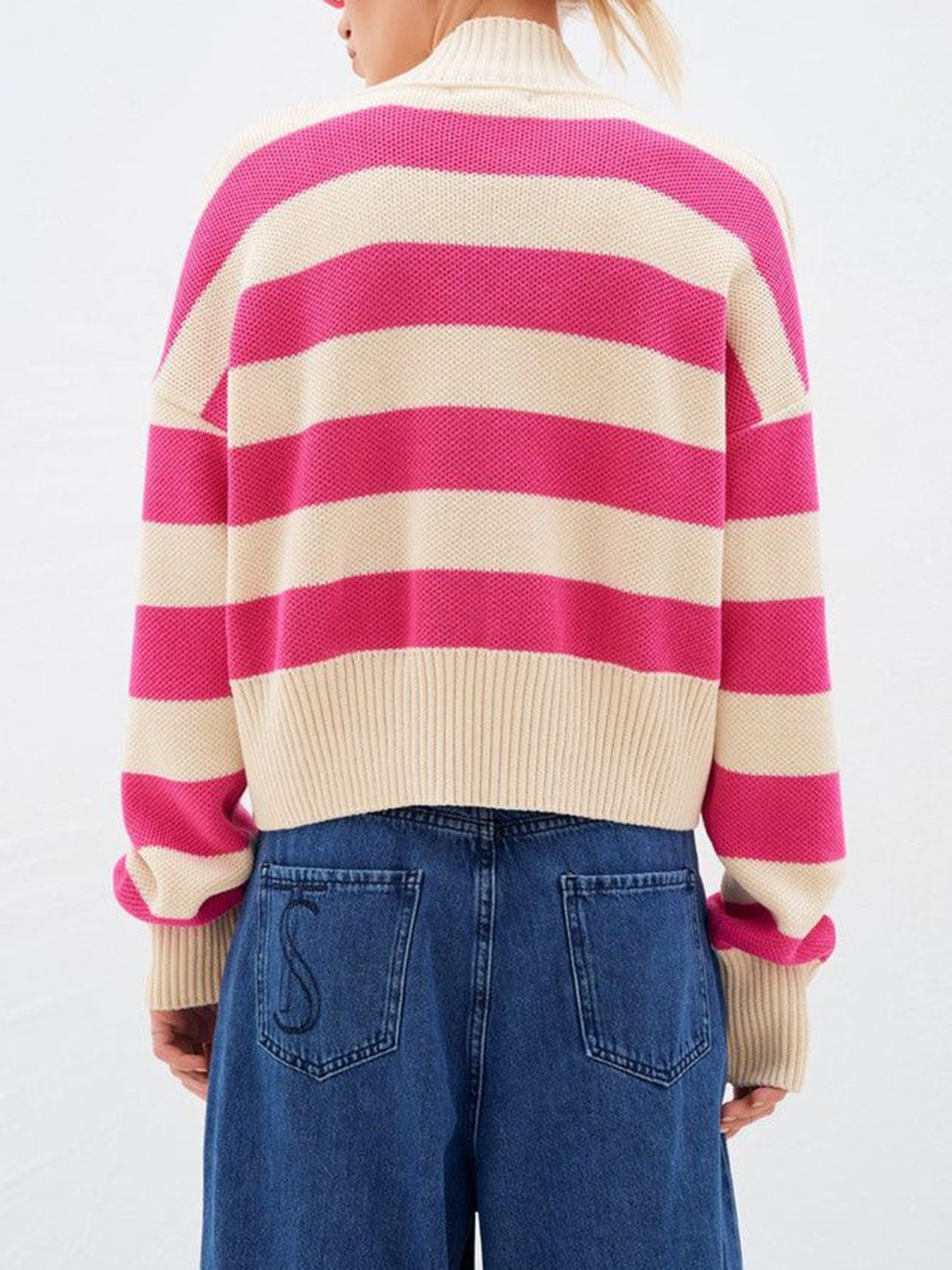 Striped Button Down Drop Shoulder Cardigan - Oh she Rose