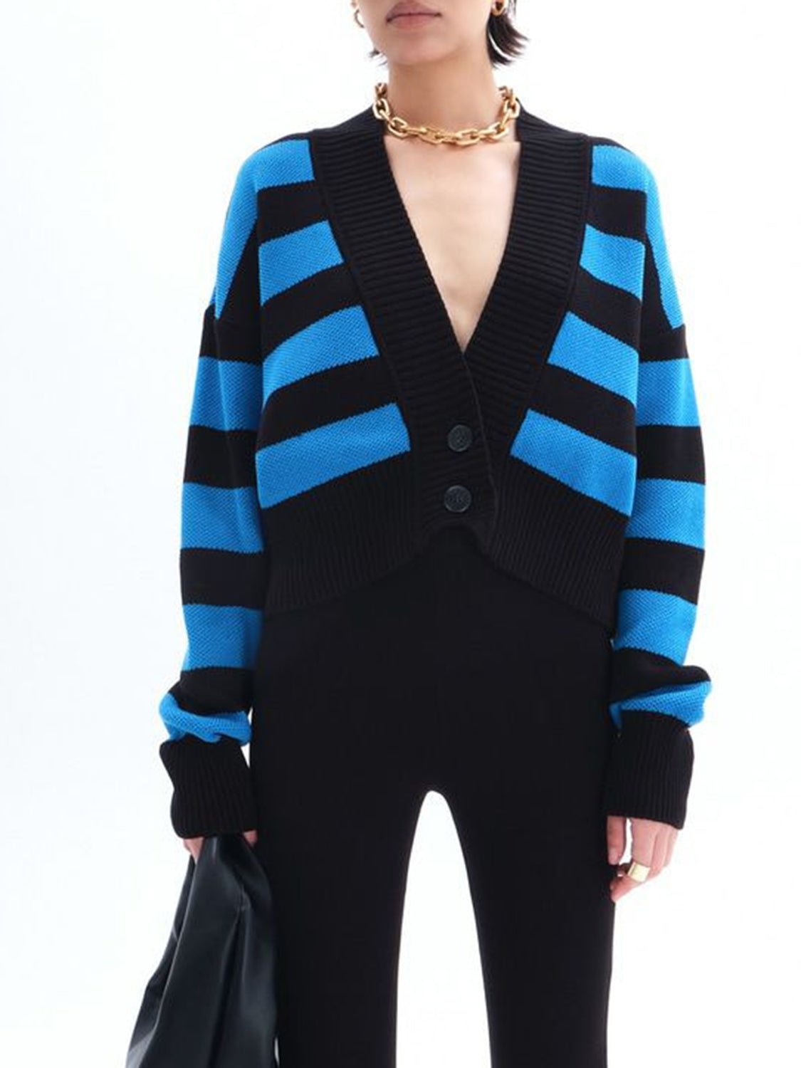 Striped Button Down Drop Shoulder Cardigan - Oh she Rose
