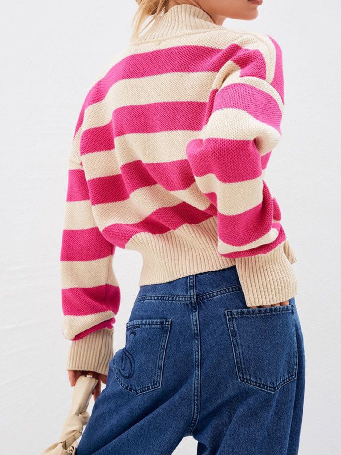 Striped Button Down Drop Shoulder Cardigan - Oh she Rose