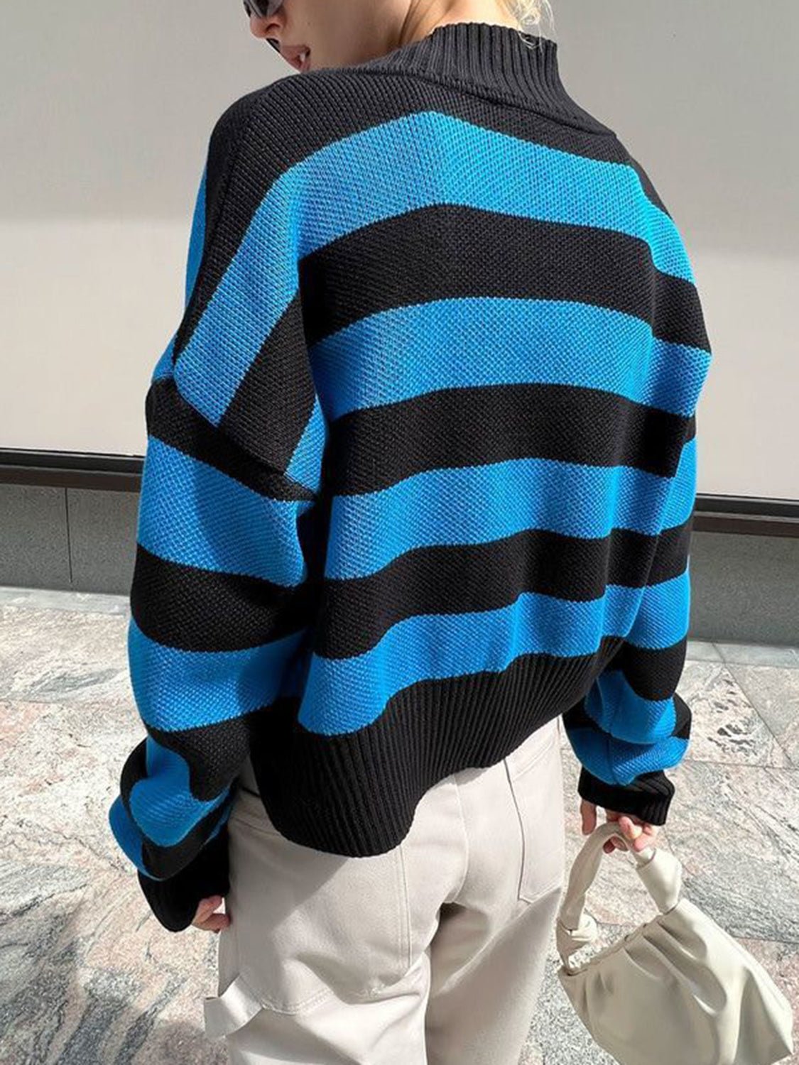 Striped Button Down Drop Shoulder Cardigan - Oh she Rose