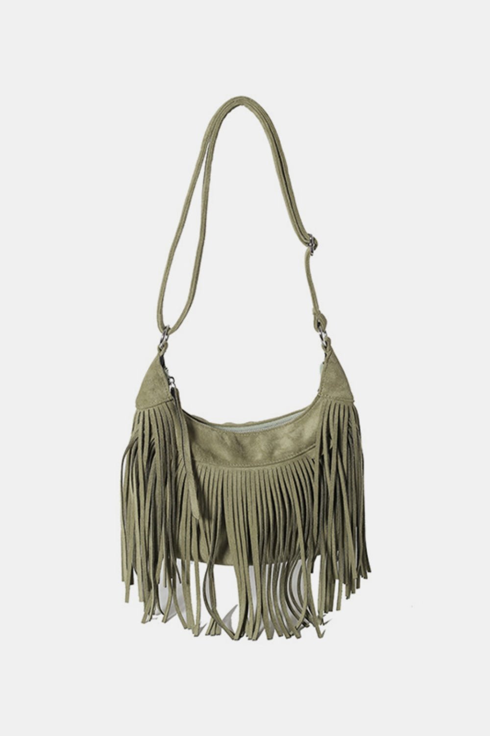 Suede Fringe Adjustable Strap Shoulder Bag - Oh she Rose