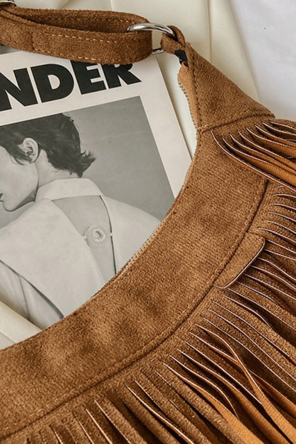 Suede Fringe Adjustable Strap Shoulder Bag - Oh she Rose