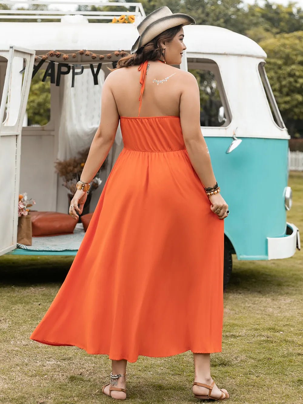 Tangerine Halter Neck Midi Dress - Oh she Rose