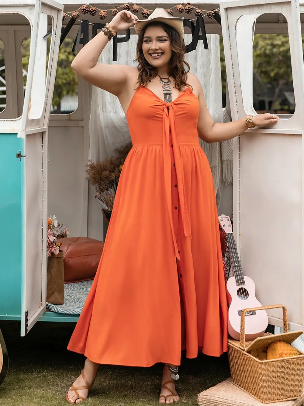 Tangerine Halter Neck Midi Dress - Oh she Rose