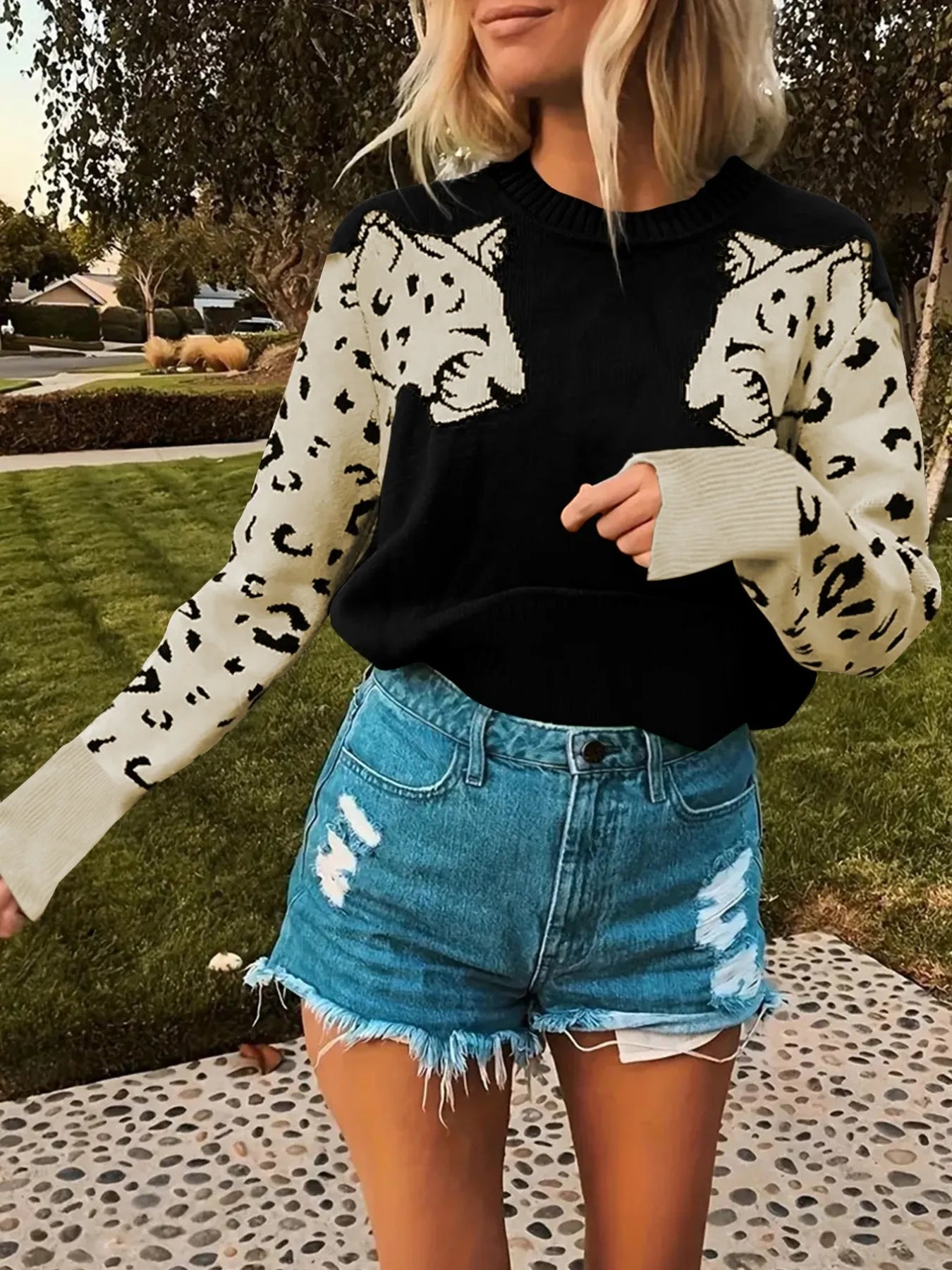 The Cats Meow Round Neck Sweater - Oh she Rose