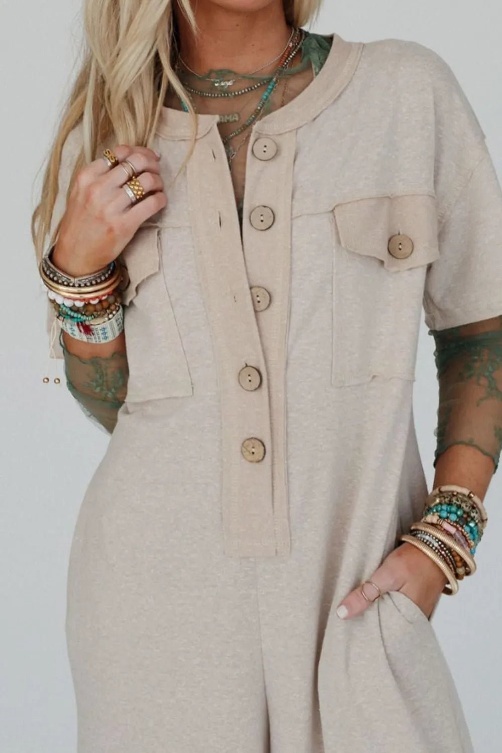The 'Every Wear' Short Sleeve Wide Leg Jumpsuit - Oh she Rose