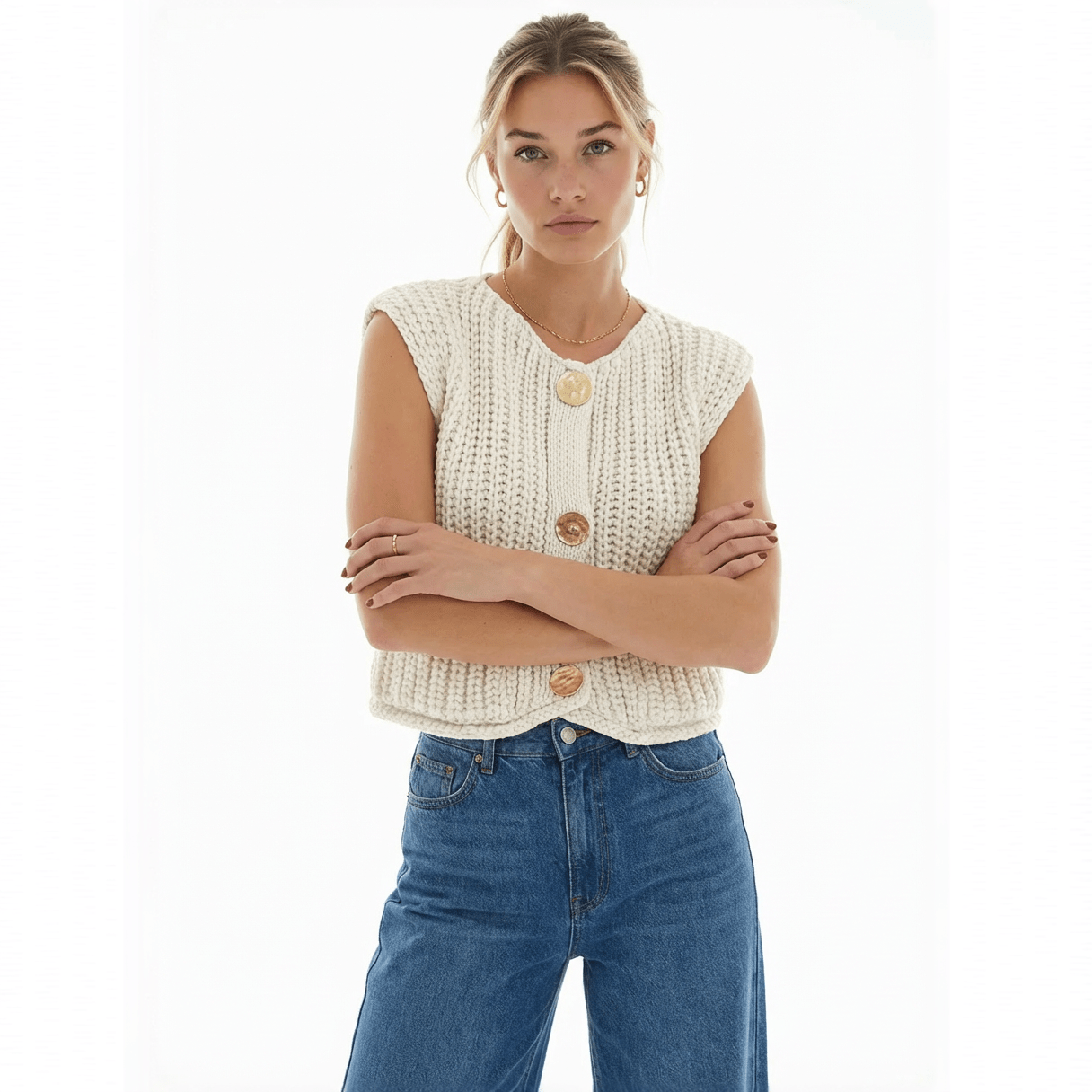 The Signature Button Knit Vest - Oh she Rose