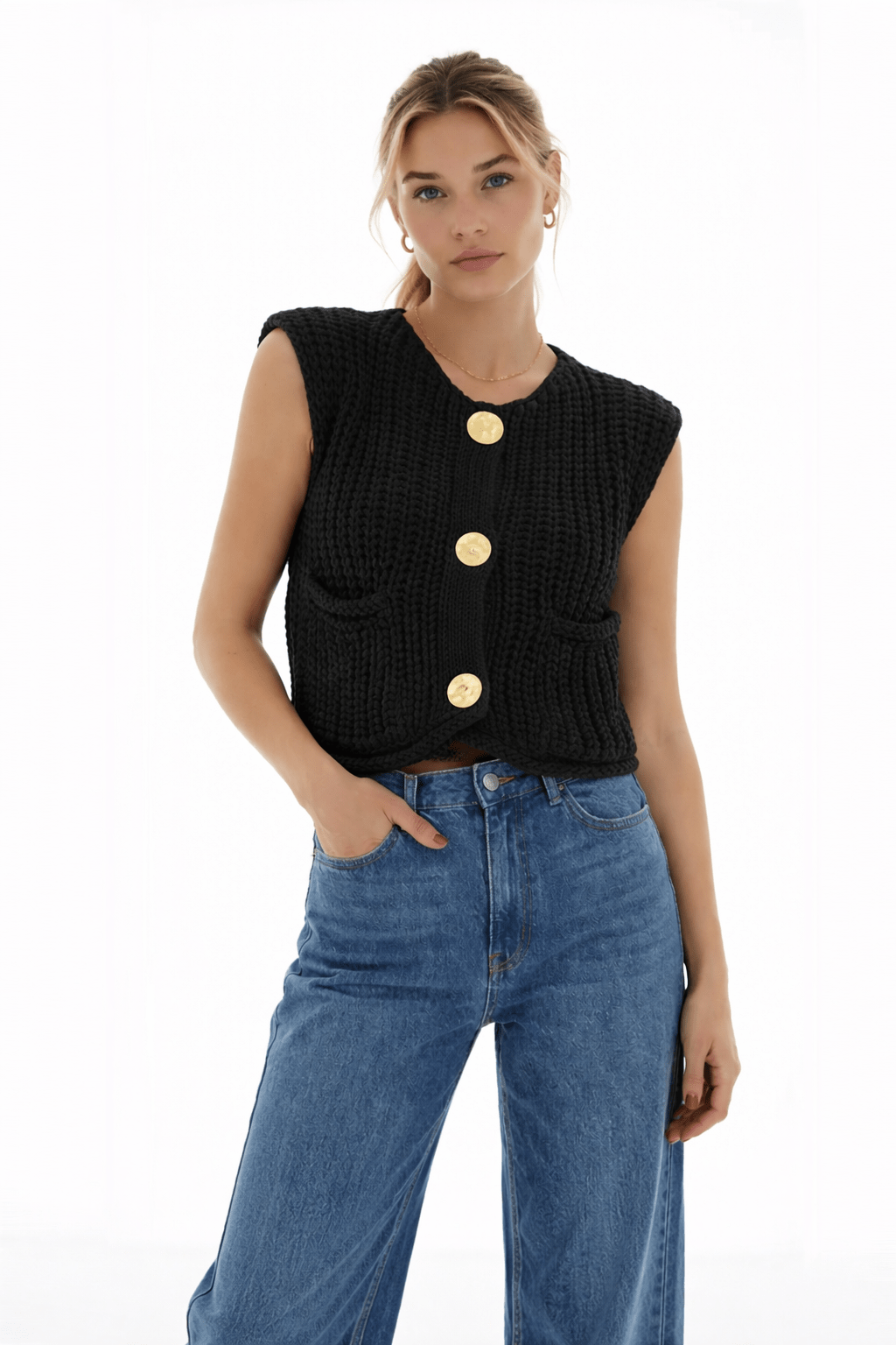 The Signature Button Knit Vest - Oh she Rose