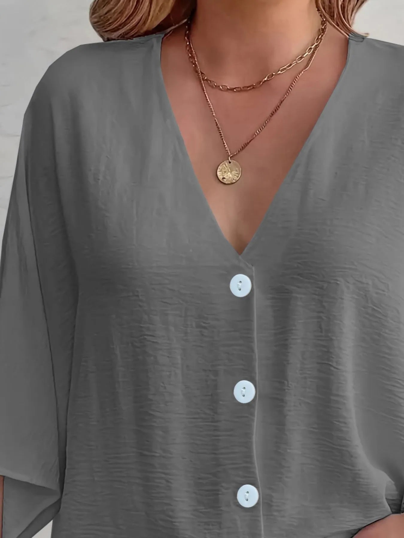 V - Neck Button Down Shirt - Oh she Rose