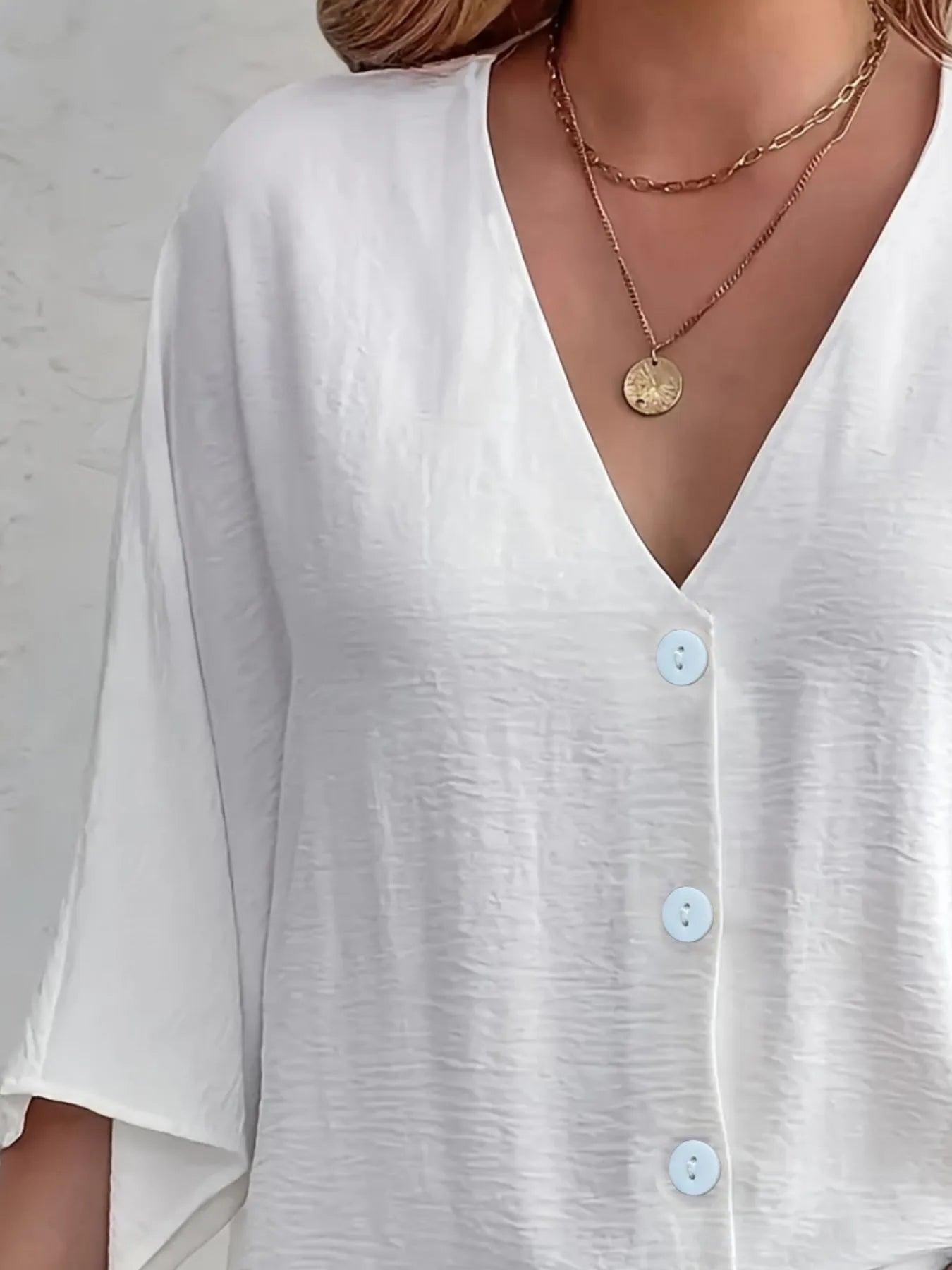 V - Neck Button Down Shirt - Oh she Rose