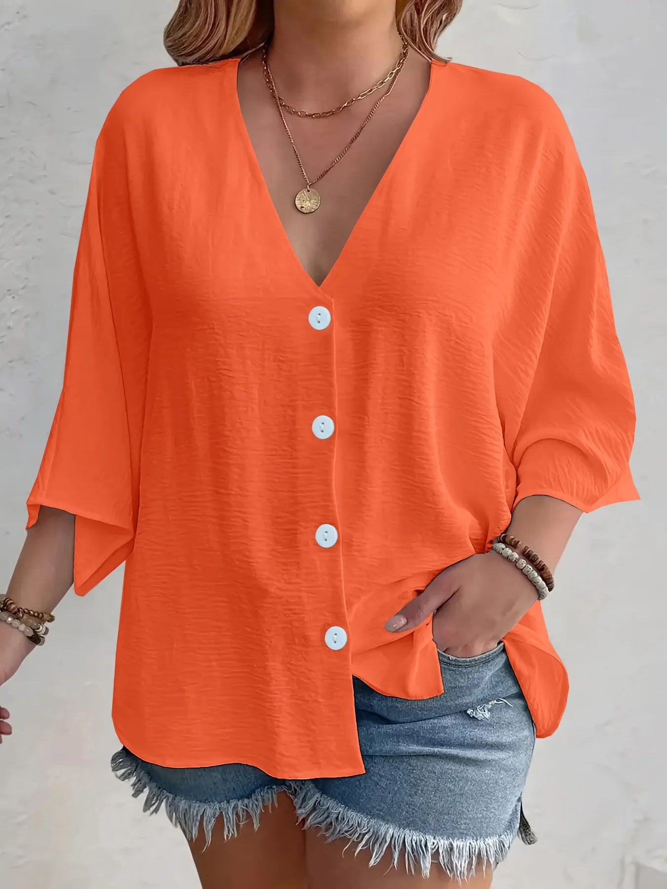 V - Neck Button Down Shirt - Oh she Rose