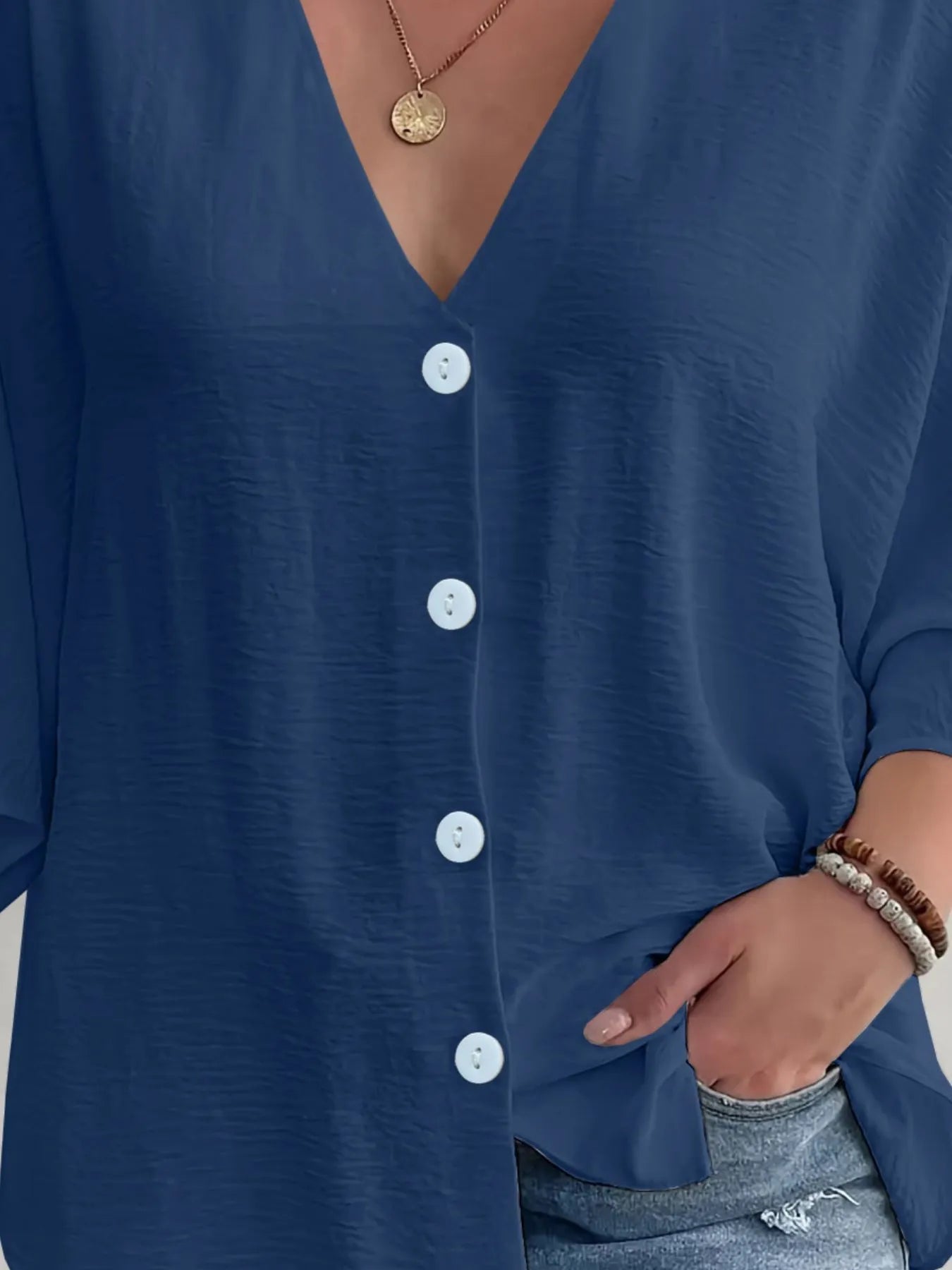 V - Neck Button Down Shirt - Oh she Rose