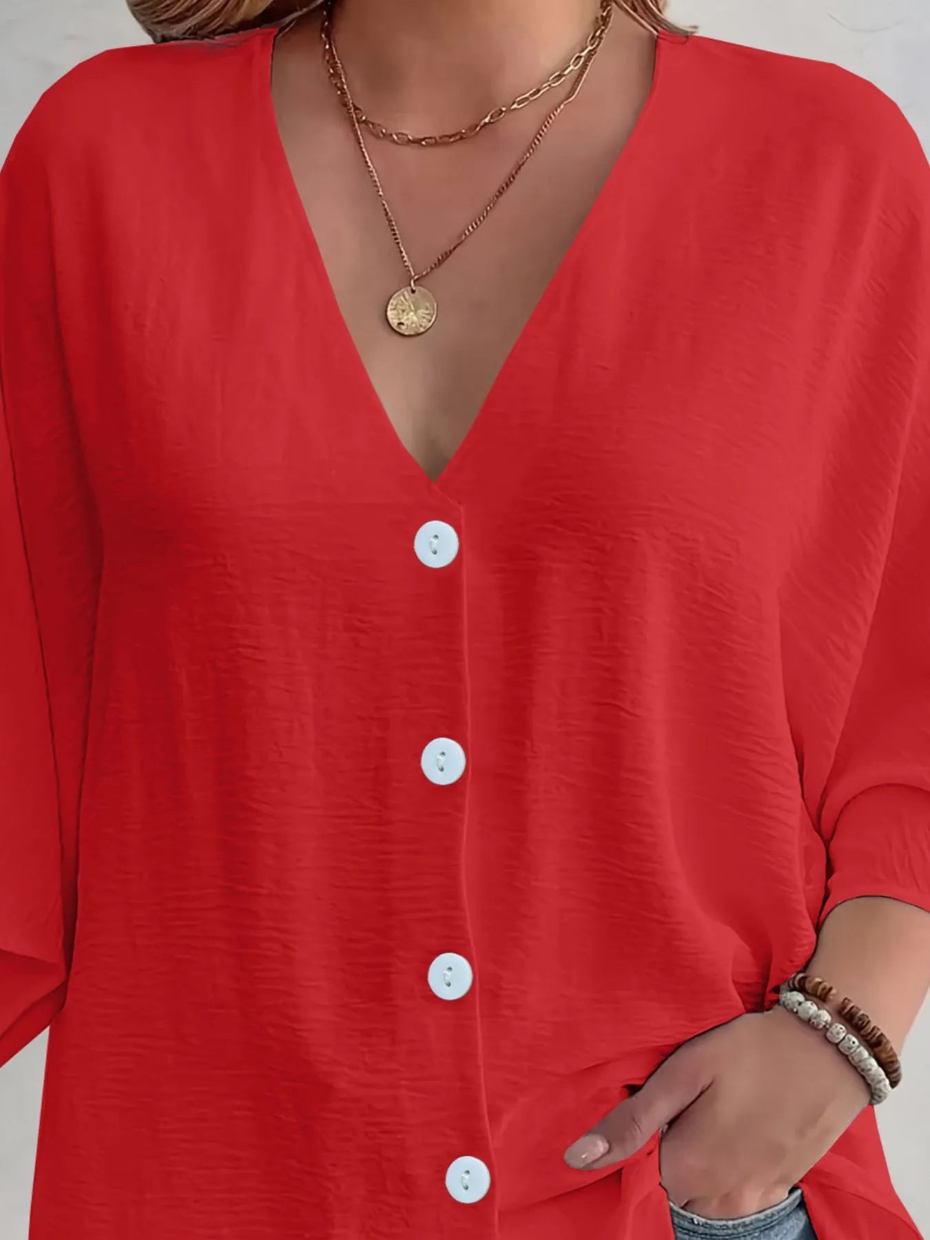 V - Neck Button Down Shirt - Oh she Rose