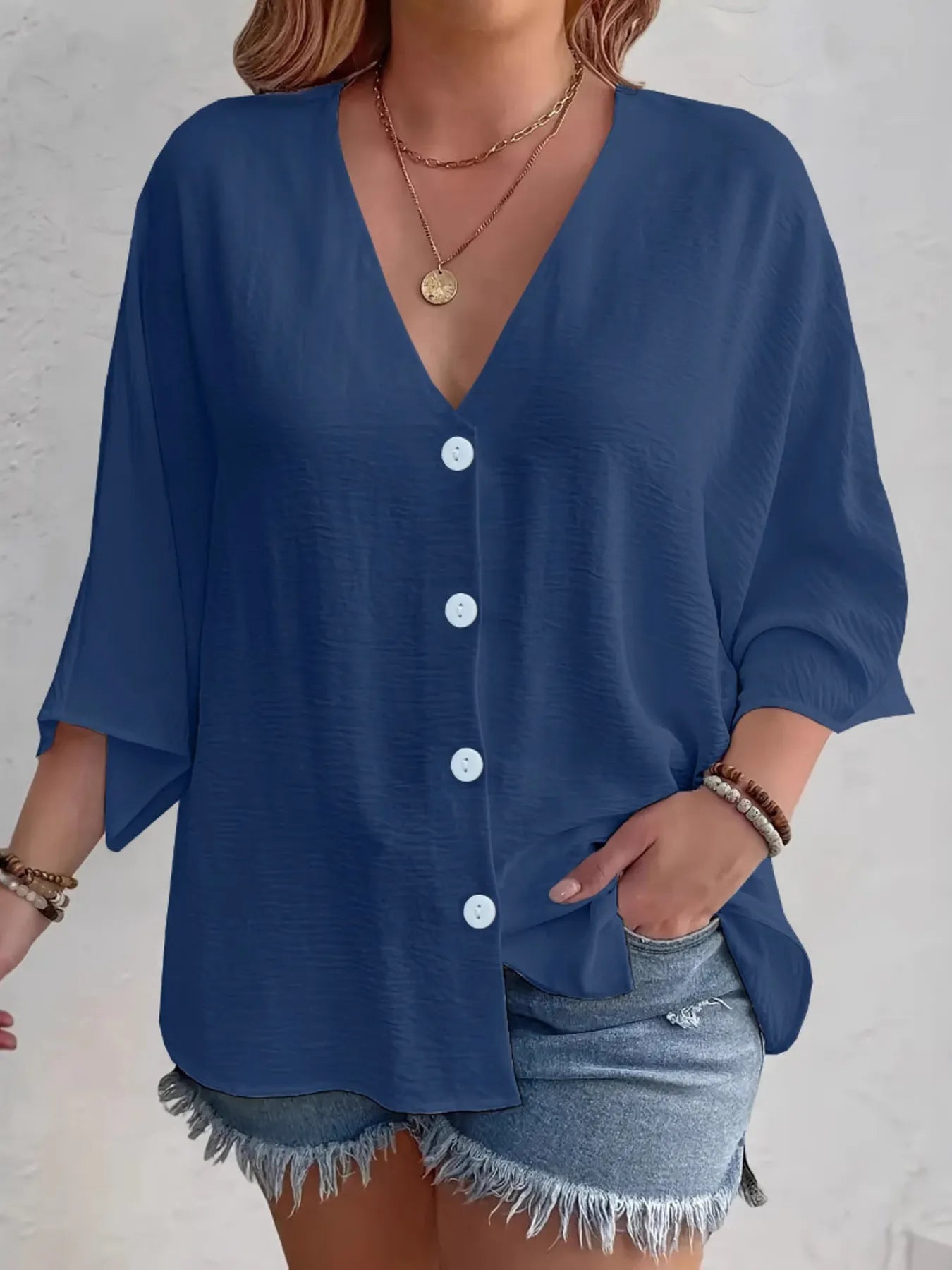V - Neck Button Down Shirt - Oh she Rose