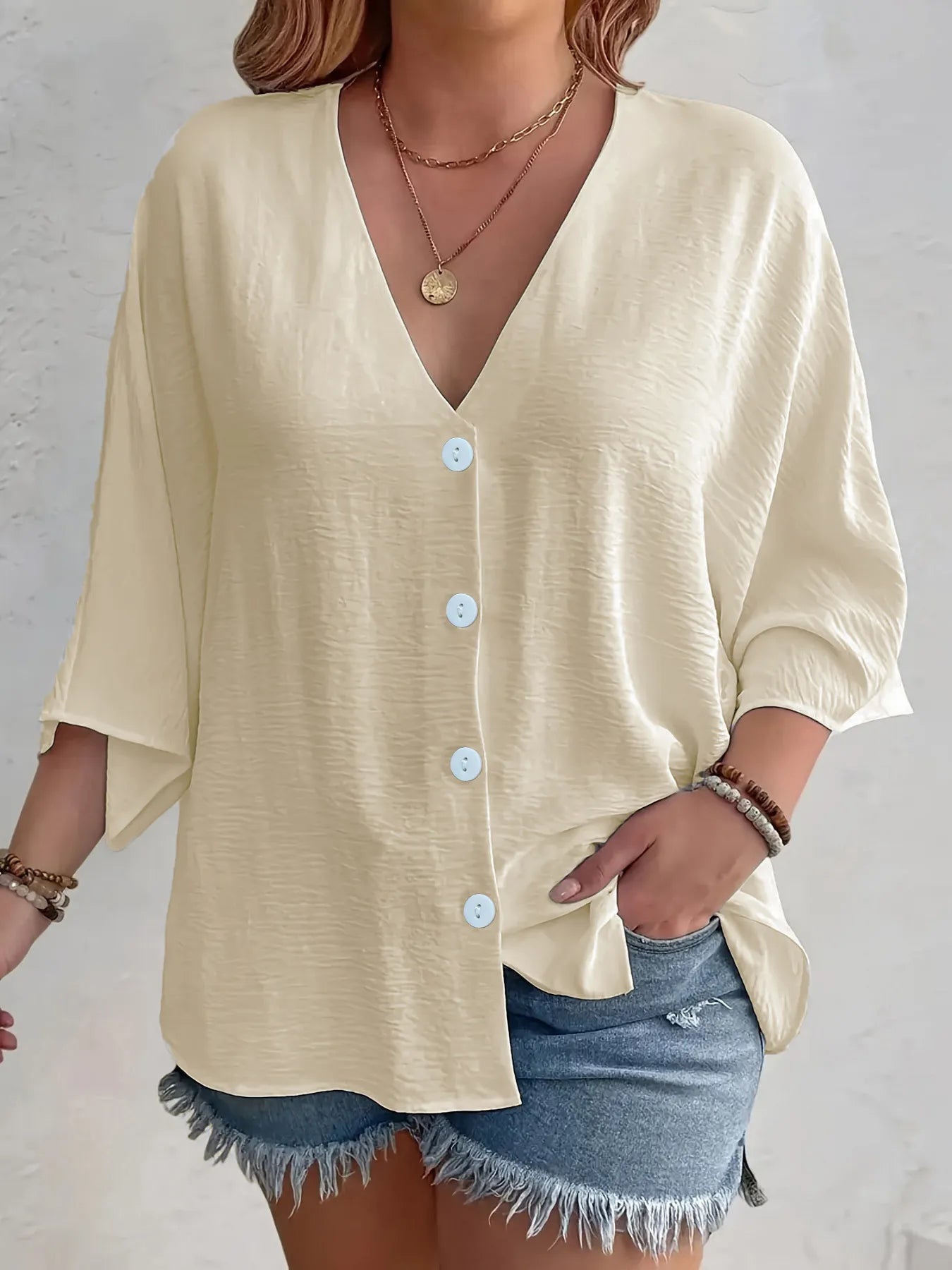 V - Neck Button Down Shirt - Oh she Rose