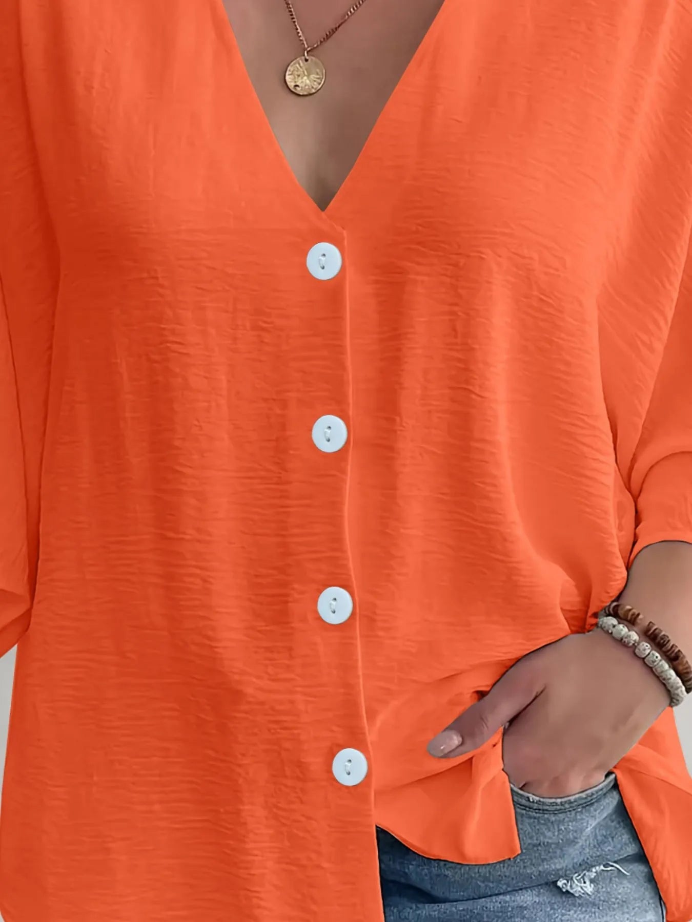 V - Neck Button Down Shirt - Oh she Rose